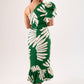 Marissa Printed One Shoulder Dress In Green