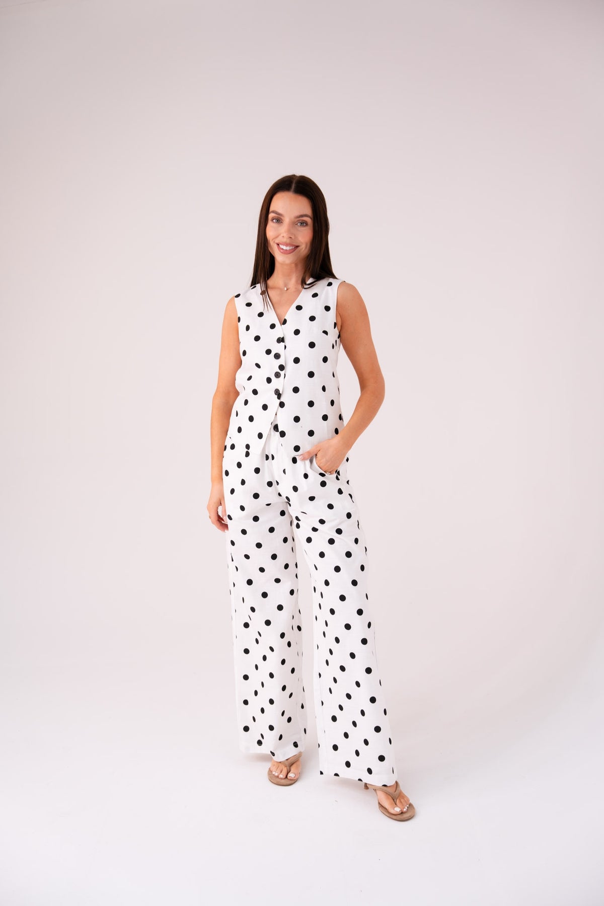 Love Laura Polka Dot Waistcoat In Monochrome