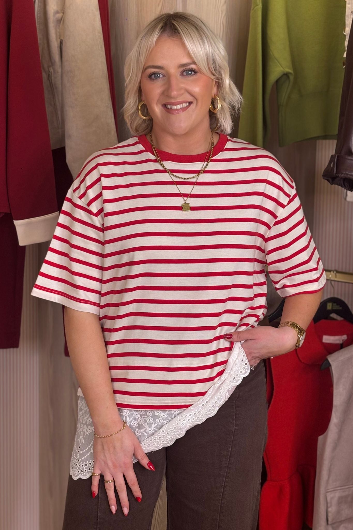 Kiera Stripe T-Shirt In Red