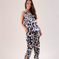 Becca Printed Paper Bag Trousers In Navy Mix
