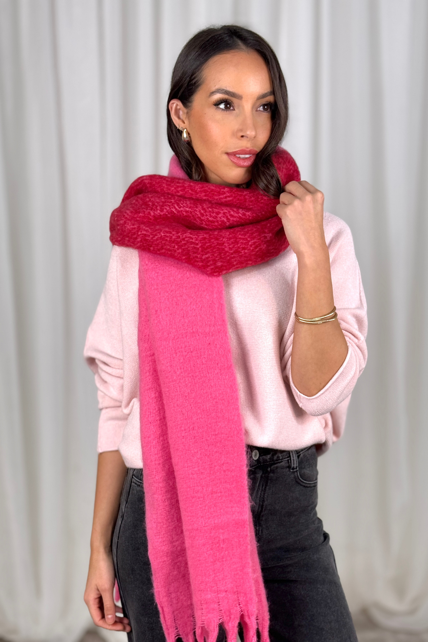 Frankie Two Tone Scarf In Pink & Red