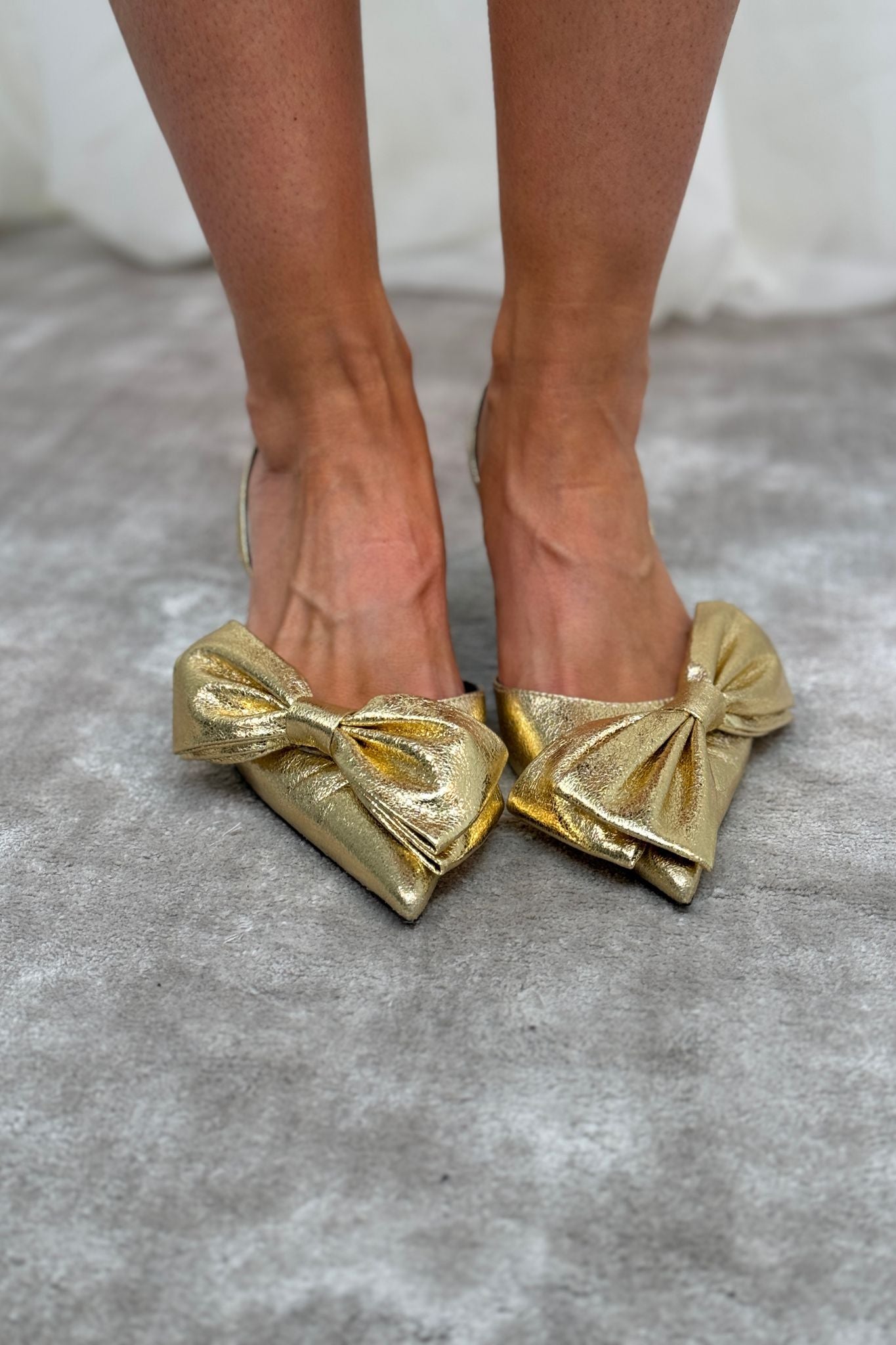 Sadie Metallic Slingback With Bow In Gold