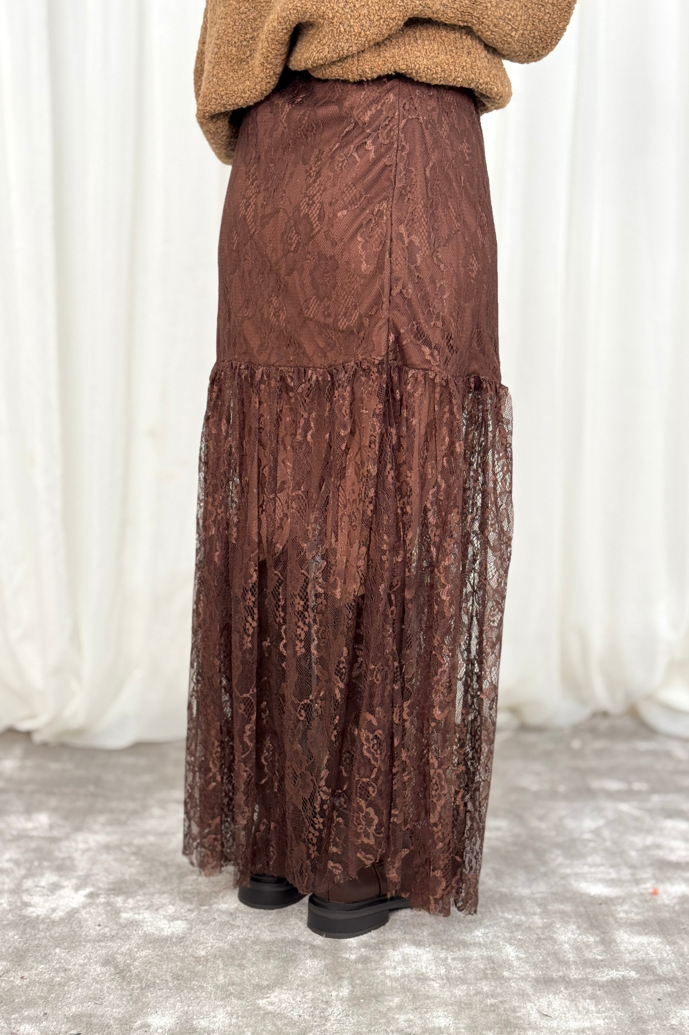 Leona Lace Maxi Skirt In Chocolate