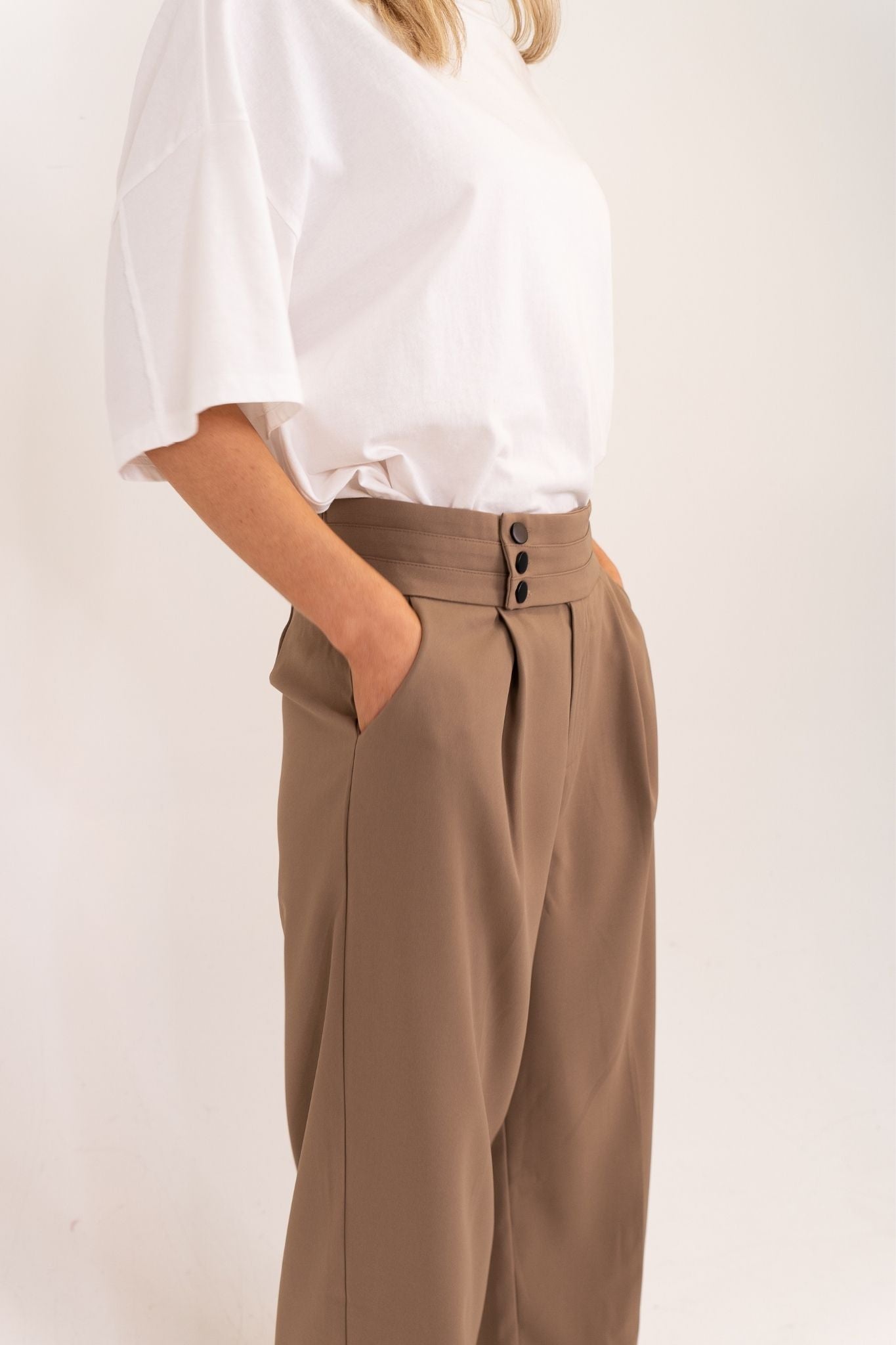 Willow Button Waist Trousers In Taupe