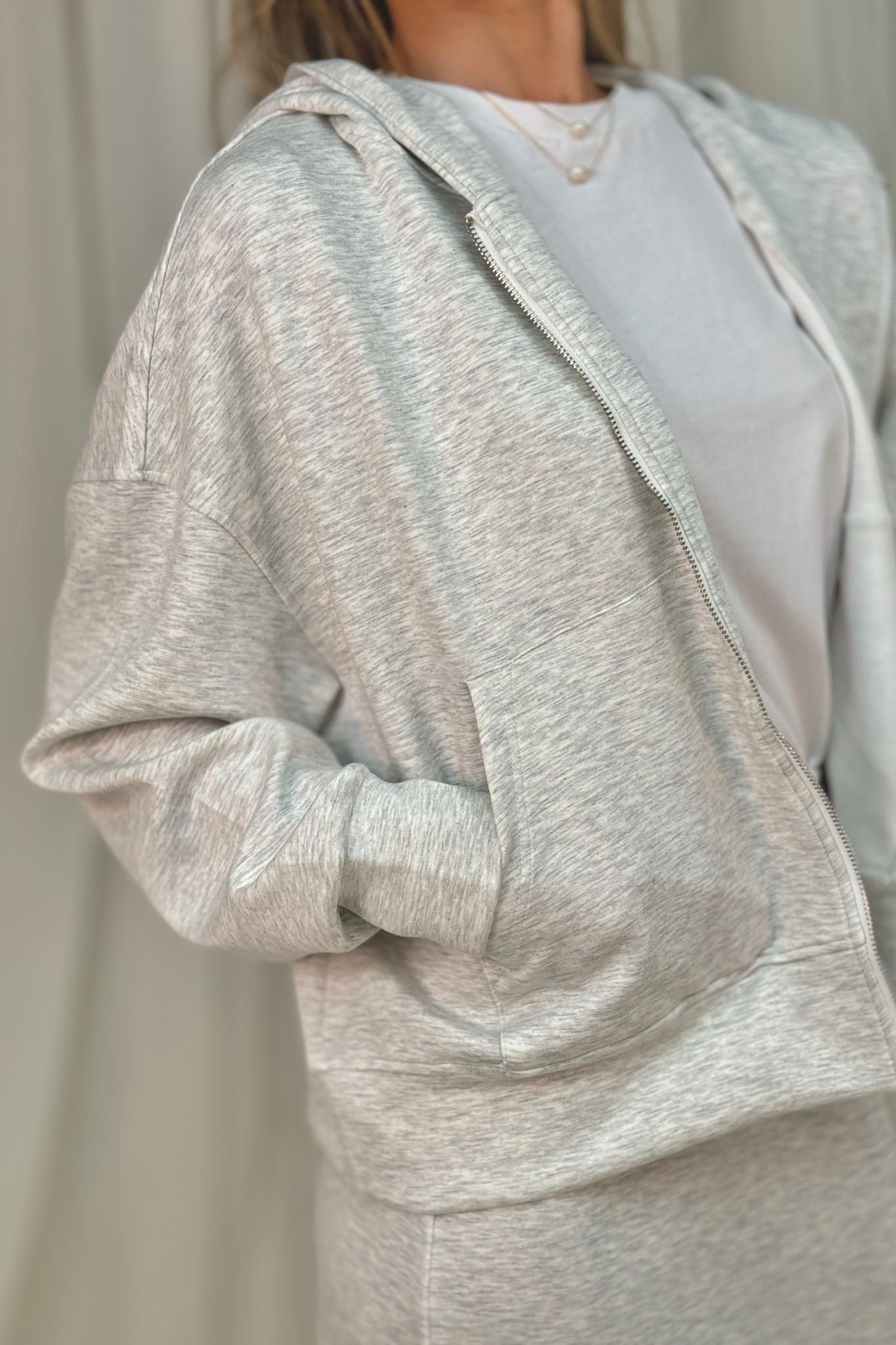 Jane Zip Up Hoodie In Light Grey