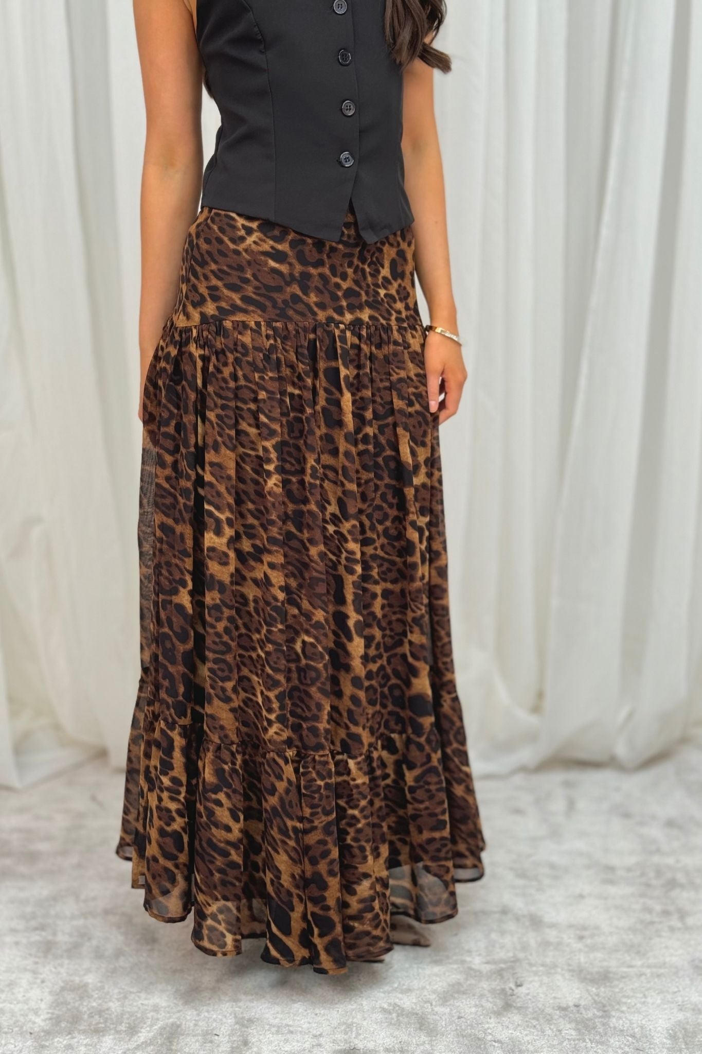 Daisy Tiered Skirt In Leopard Print