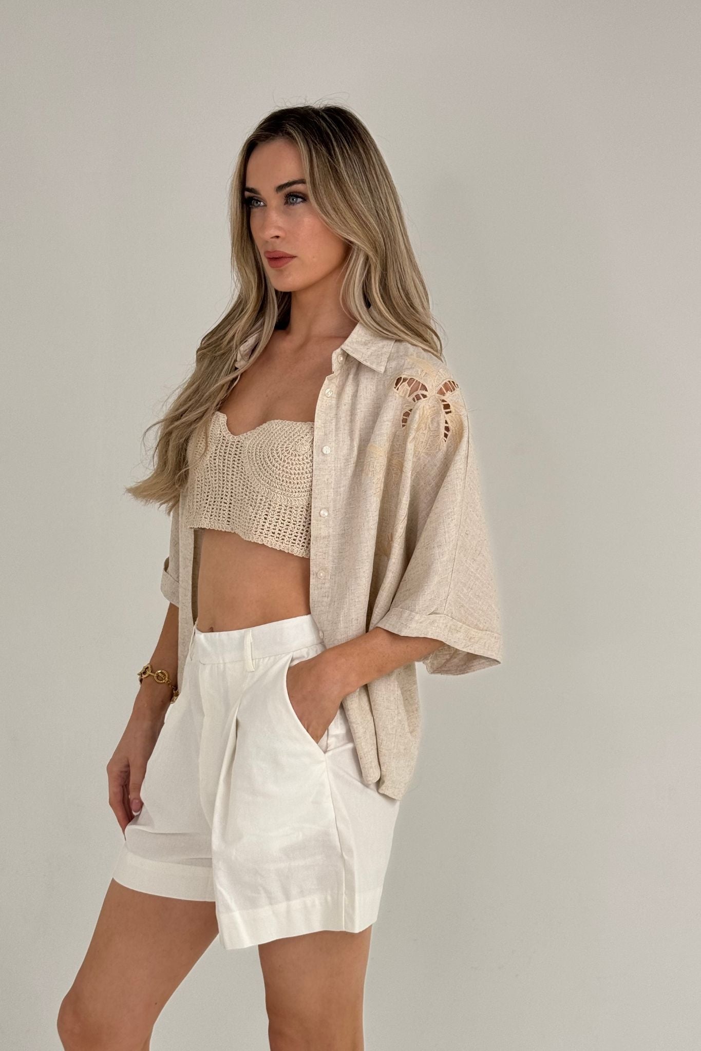 Millie Embroidered Palm Shirt In Neutral