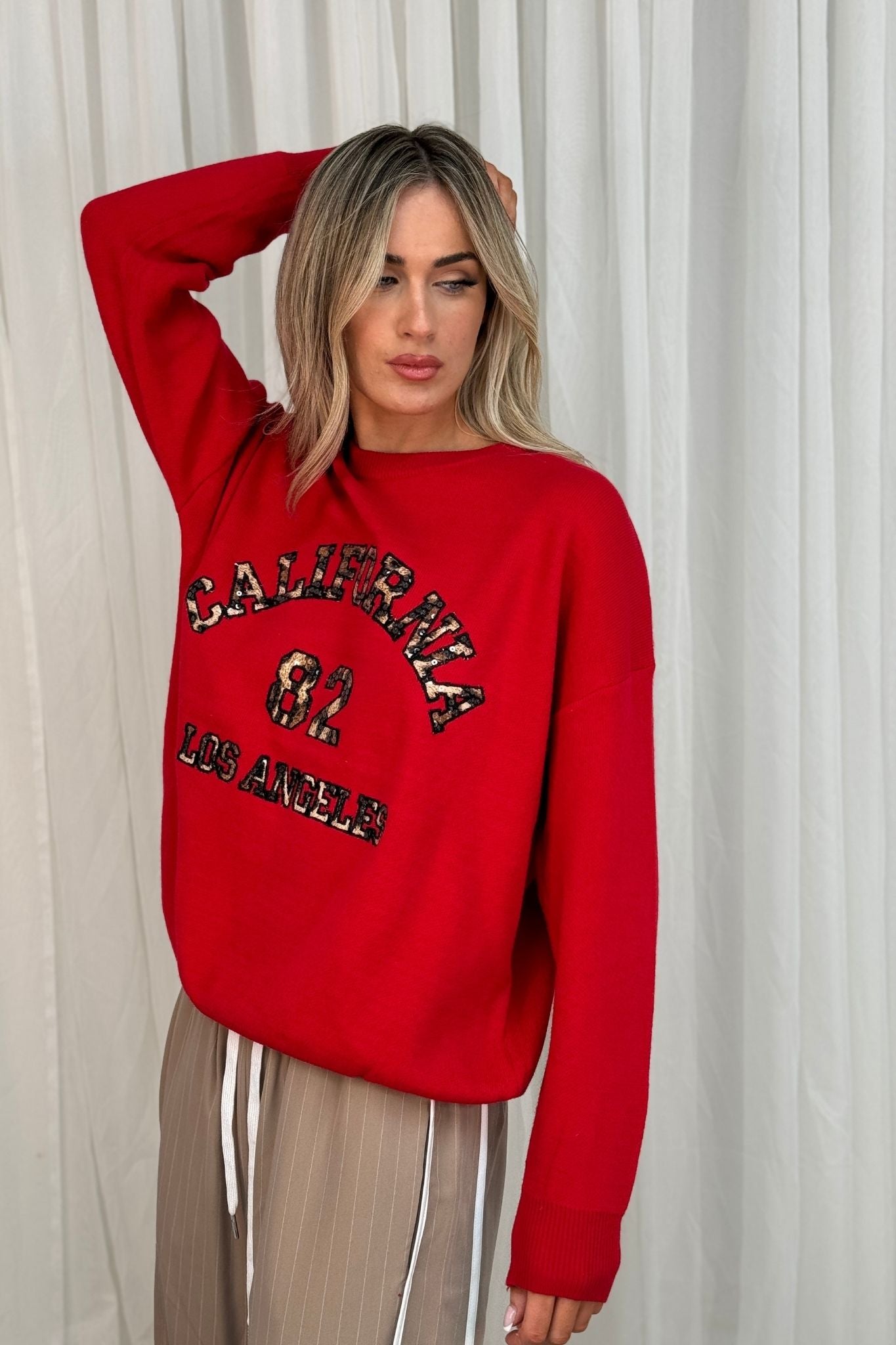 Millie Leopard Slogan Sweatshirt In Red