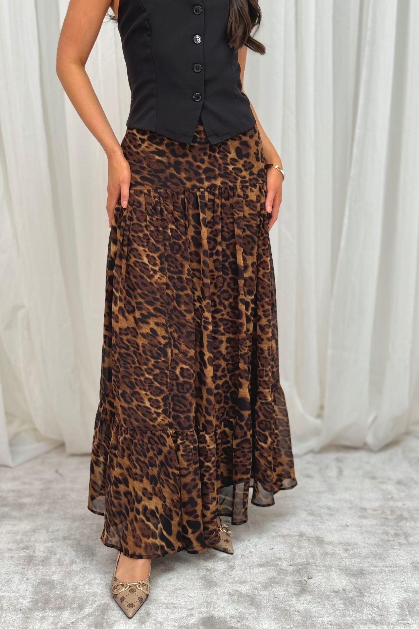 Daisy Tiered Skirt In Leopard Print