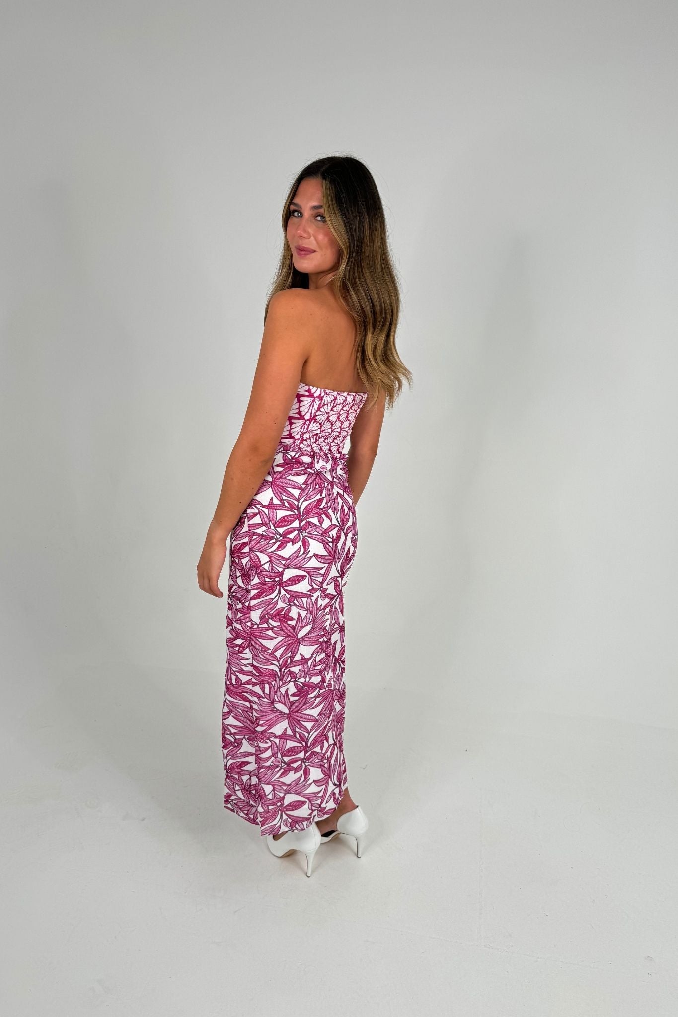 Caitlyn Strapless Dress In Pink Print