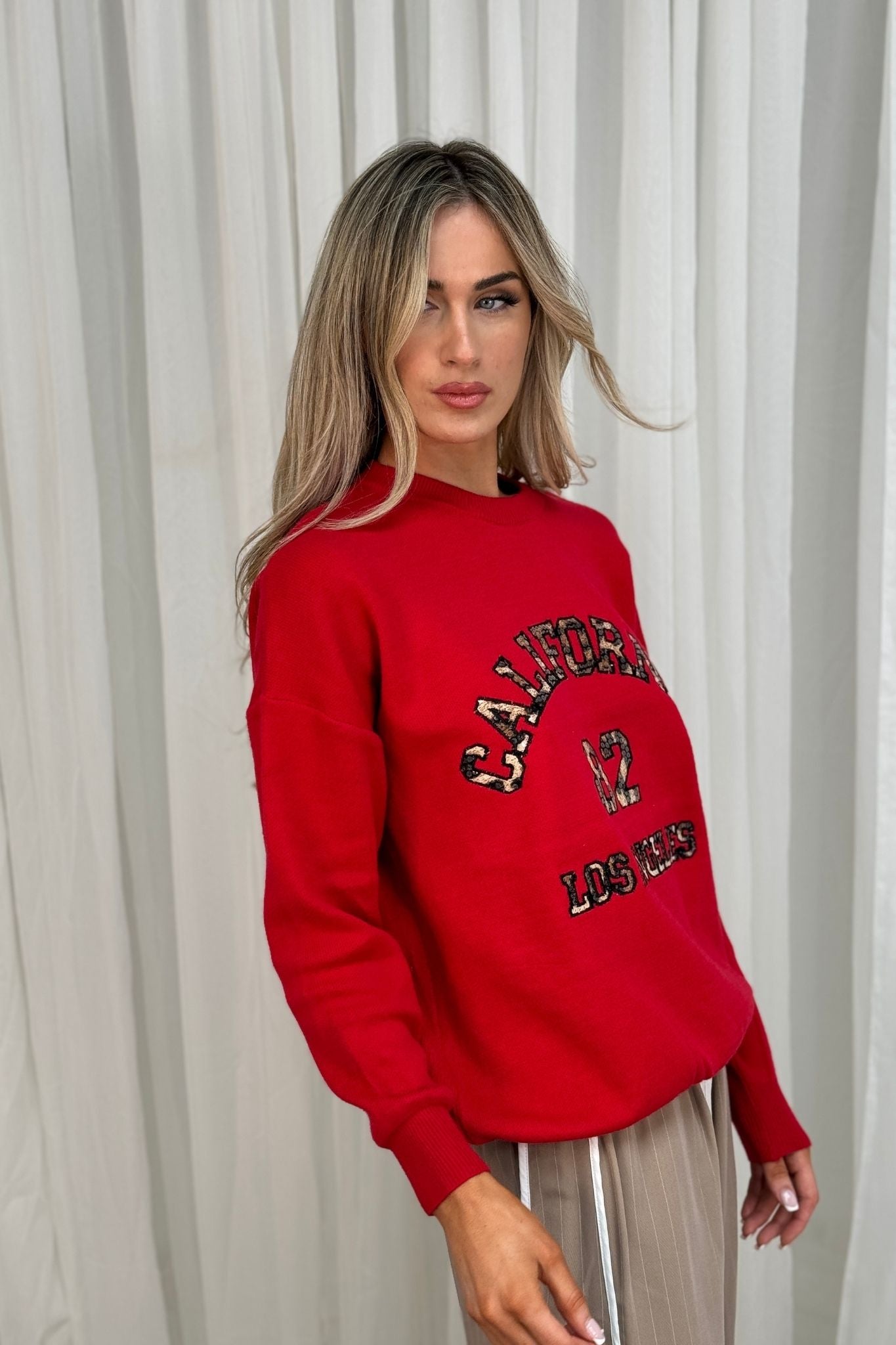 Millie Leopard Slogan Sweatshirt In Red