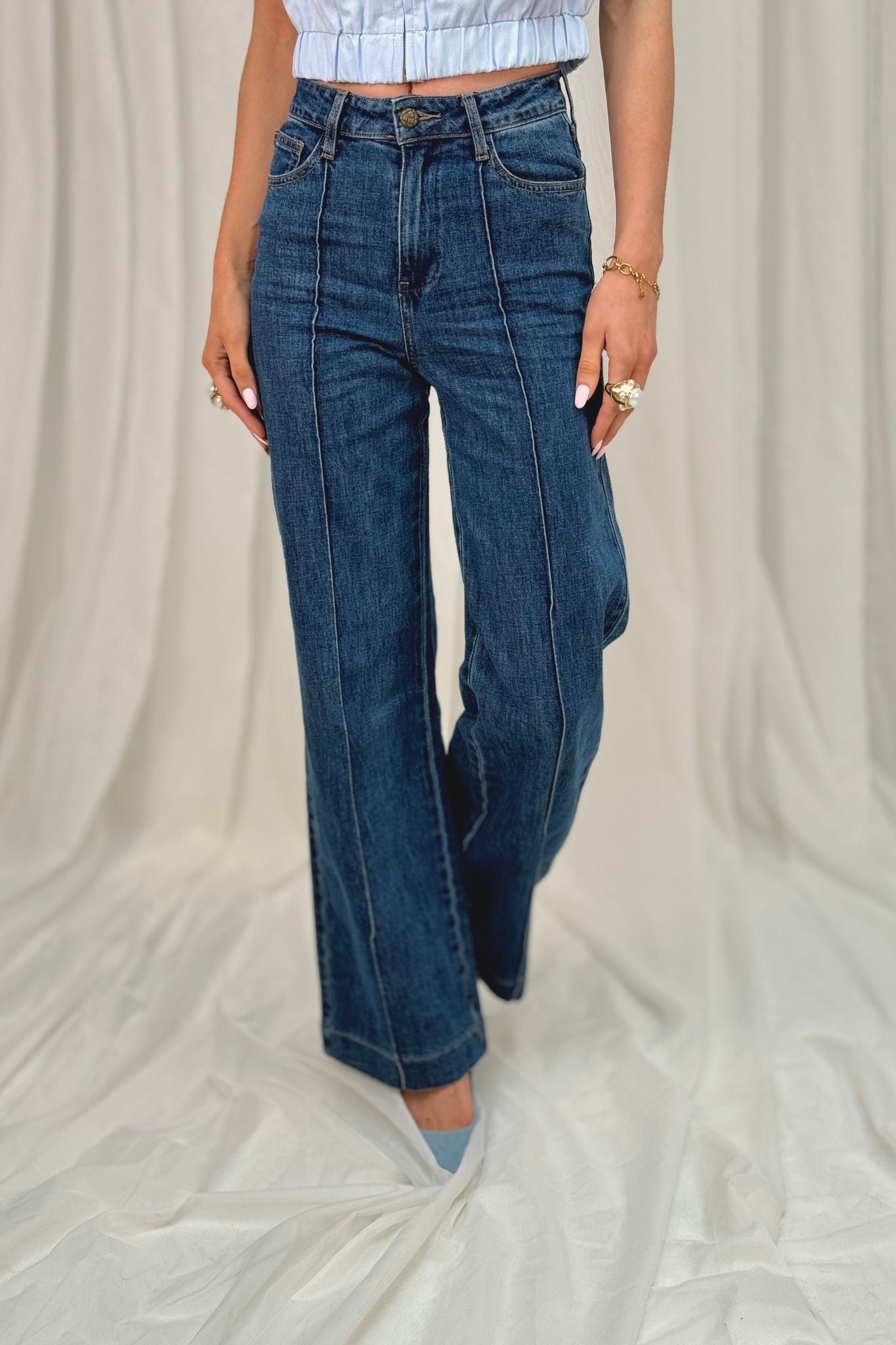 Cindy Seam Front Wide Leg Jean In Dark Wash