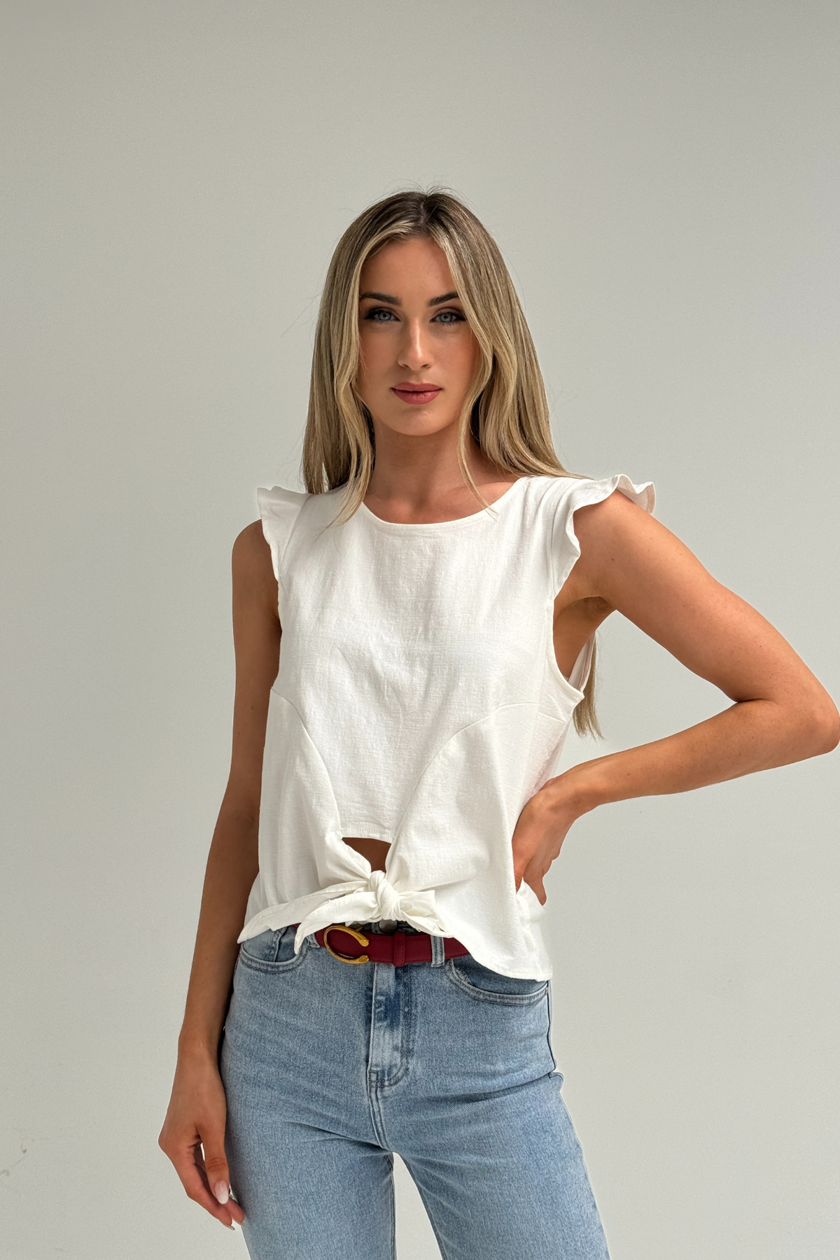 Becca Knot Front Top In White