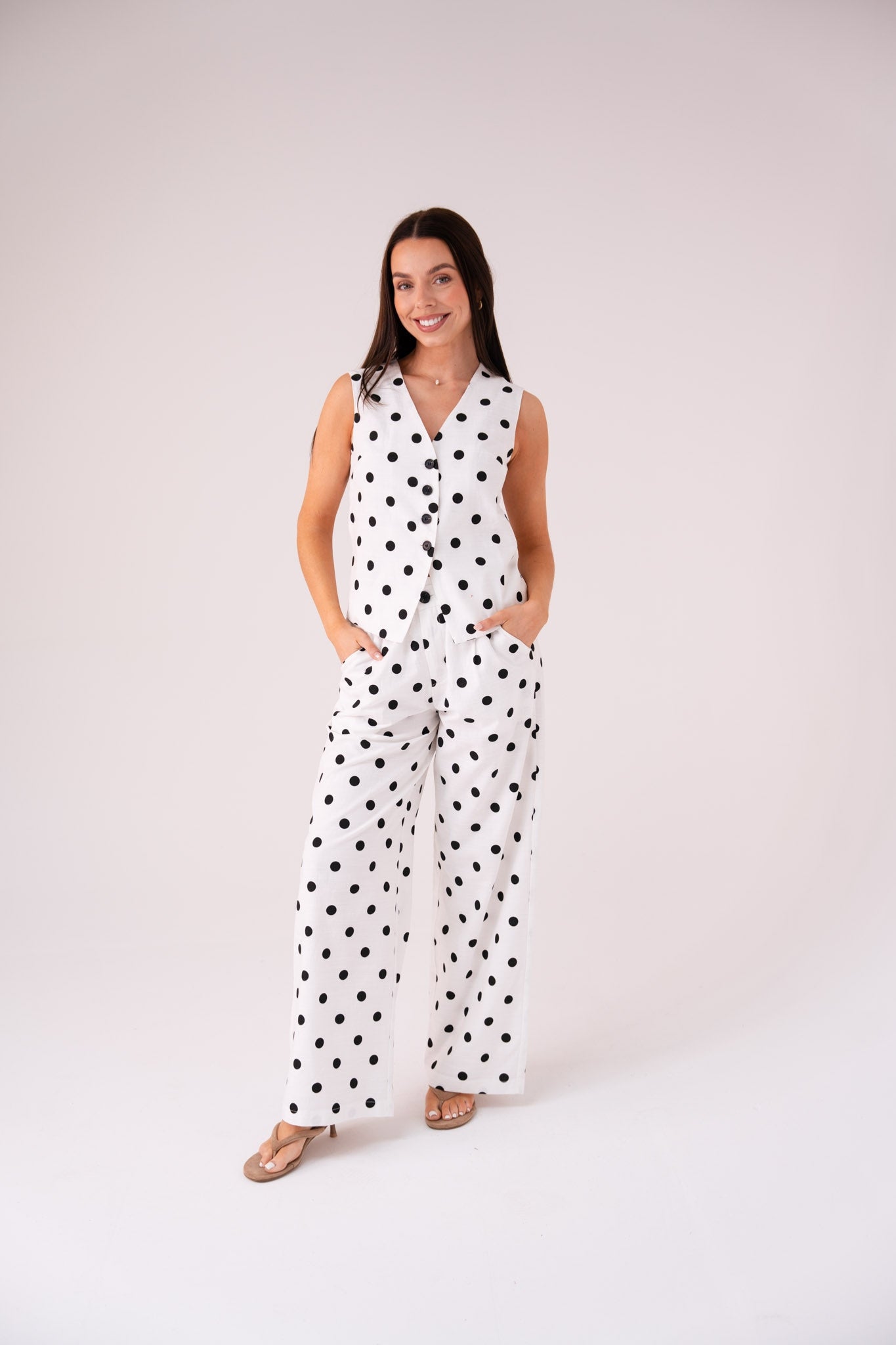 Love Laura Polka Dot Waistcoat In Monochrome