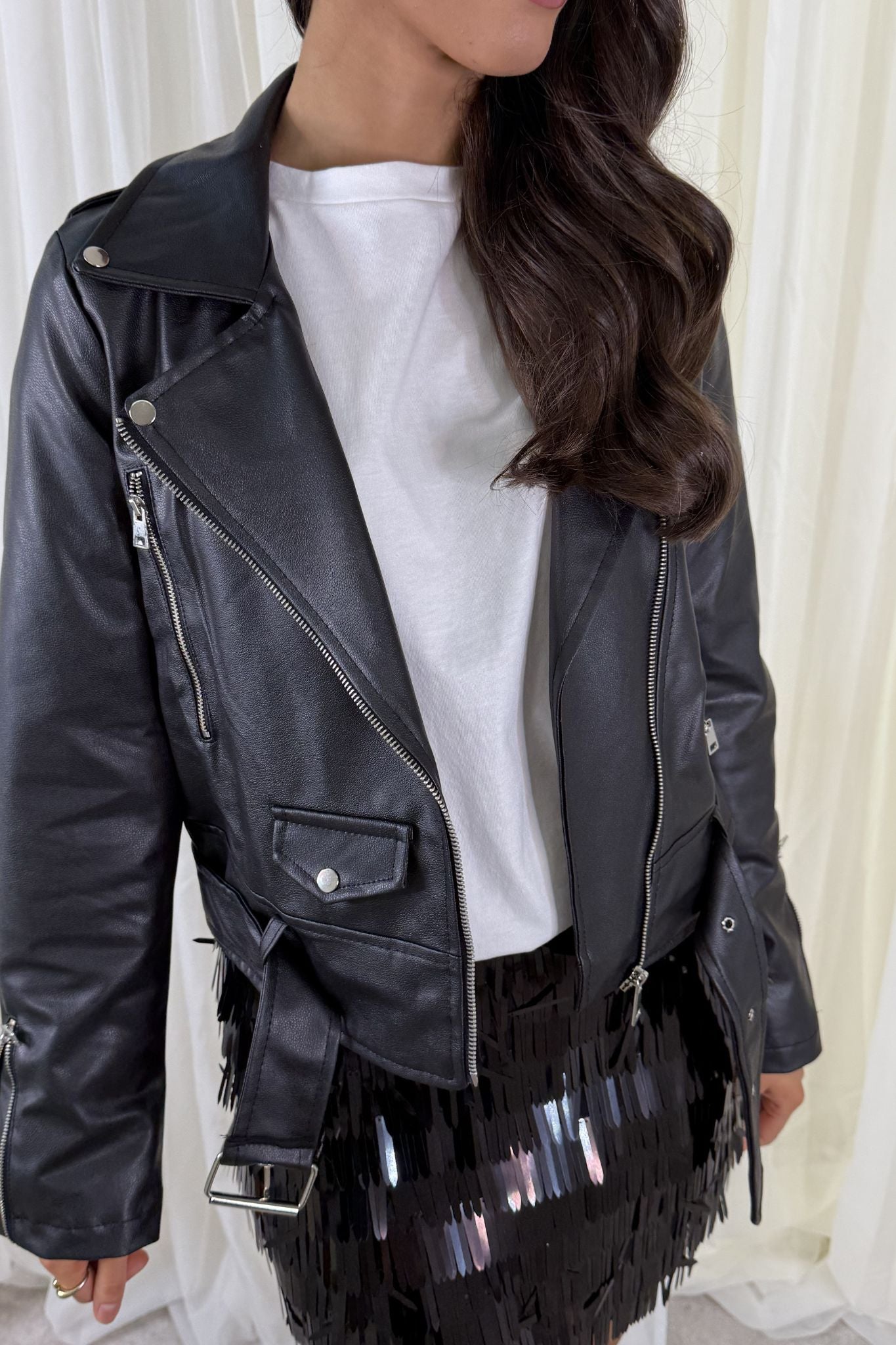 Tara Faux Leather Jacket In Black