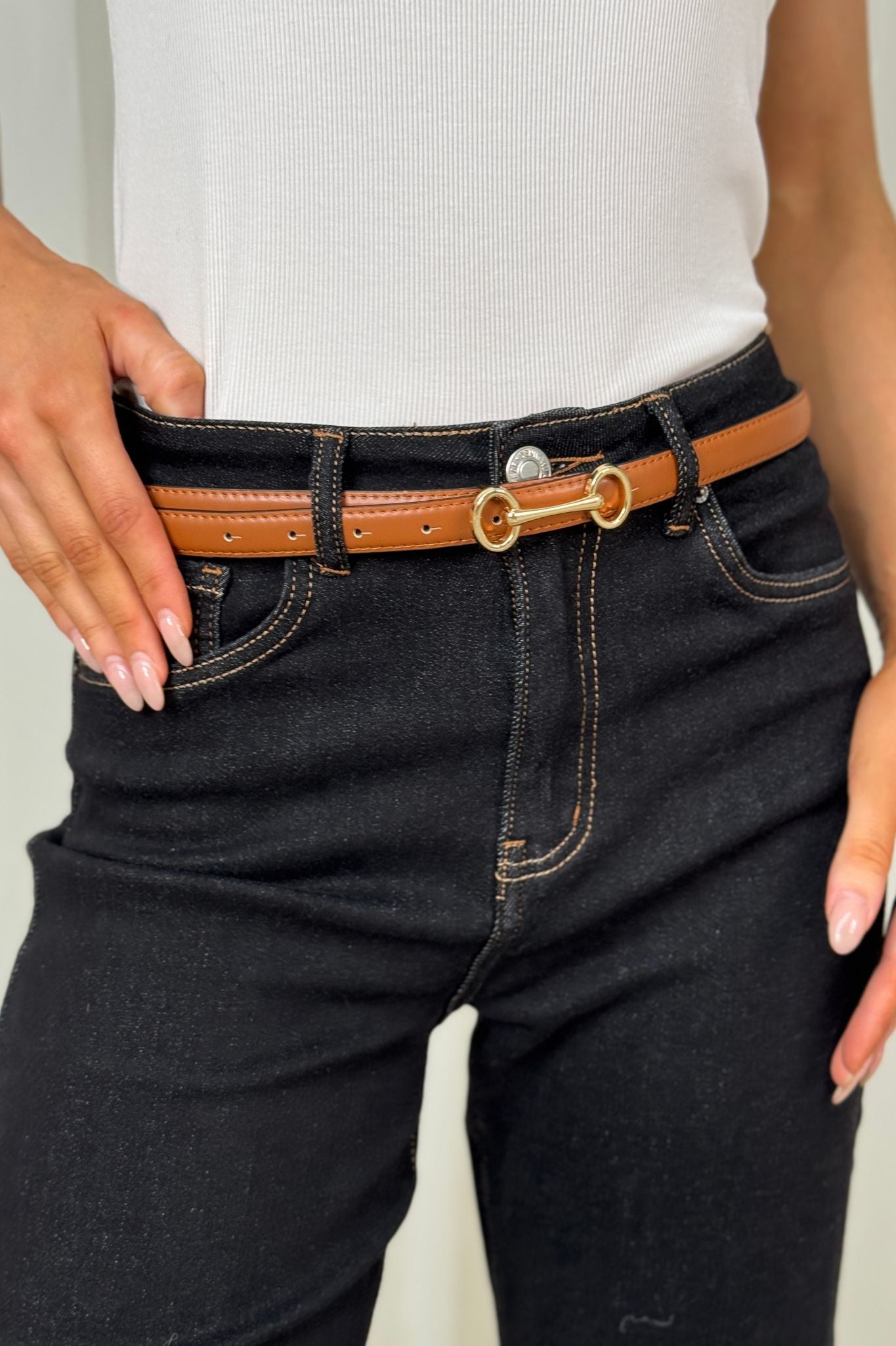 Polly Gold Buckle Belt In Tan