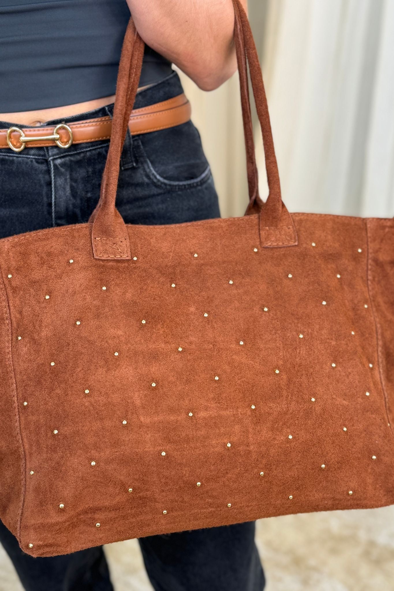 Polly Stud Front Tote Bag In Tan