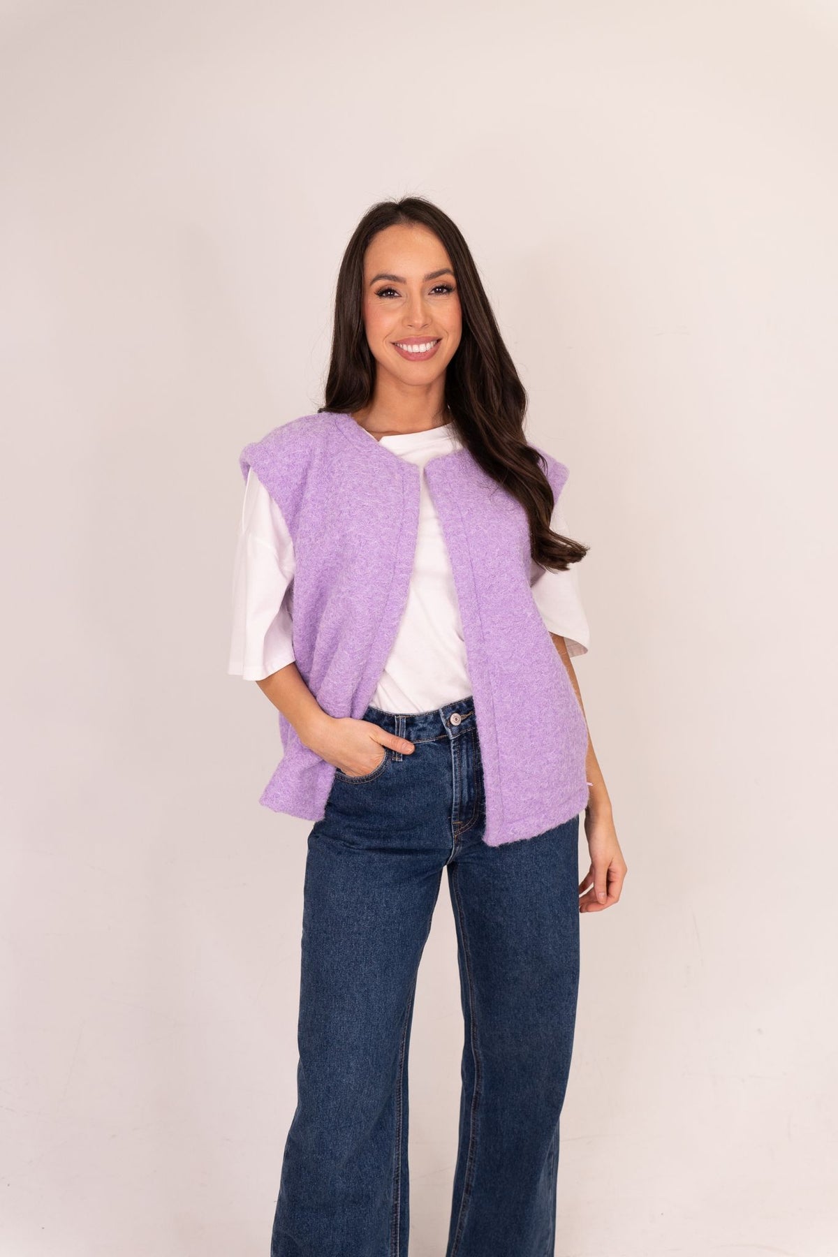 Kendra Textured Waistcoat In Lilac