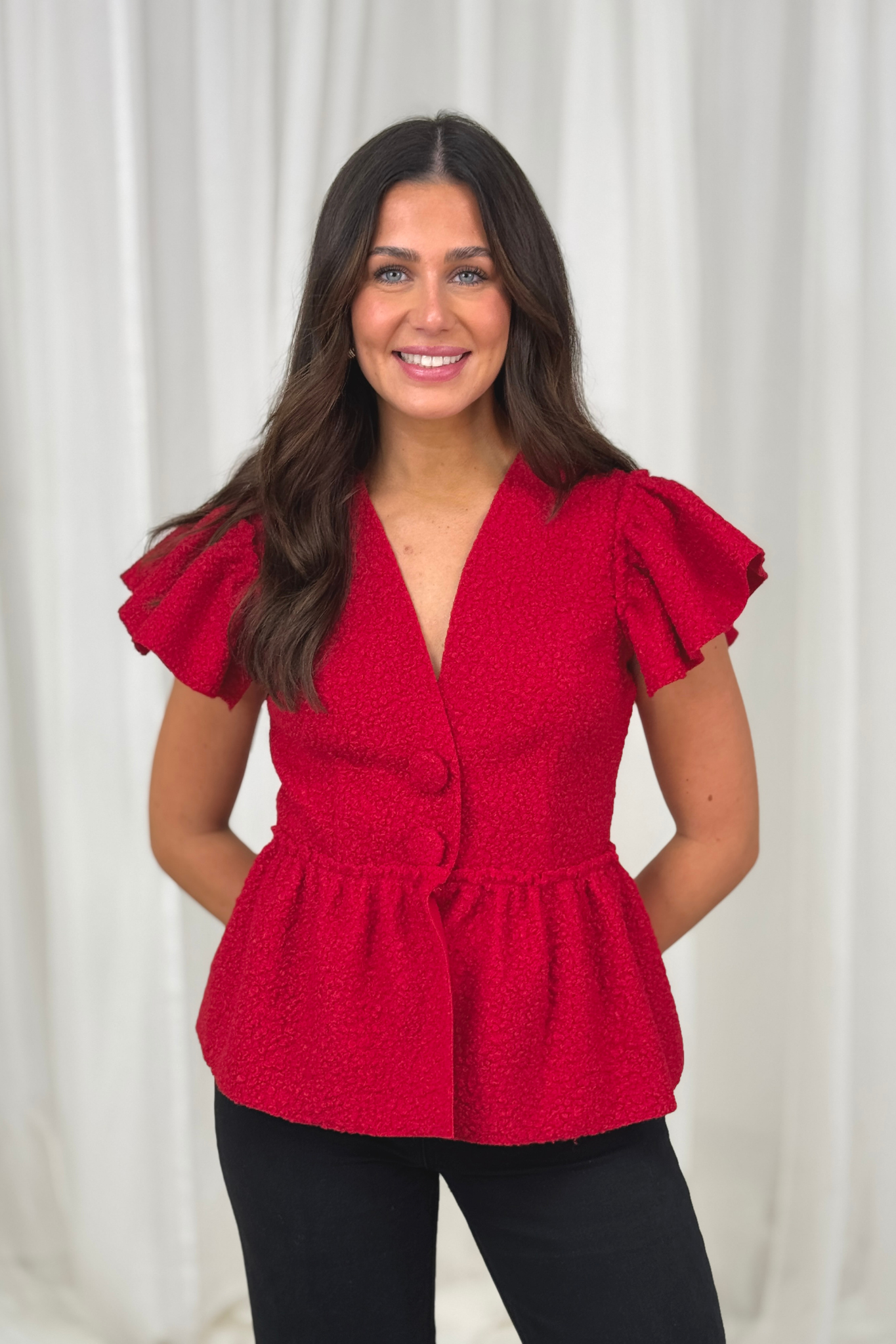 Sienna Textured Peplum Waistcoat In Red