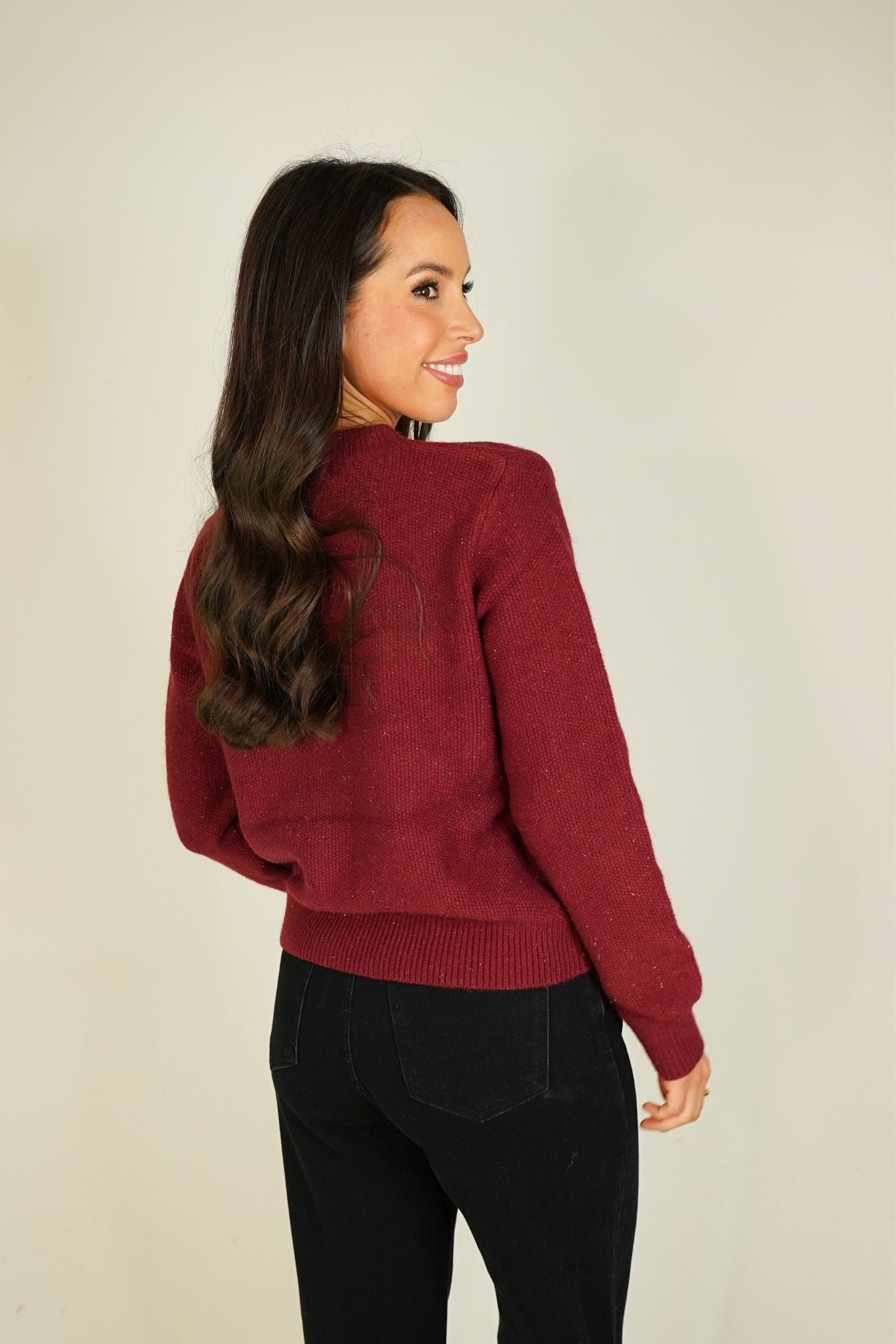 Elsa Pocket Front Cardigan In Bordeaux