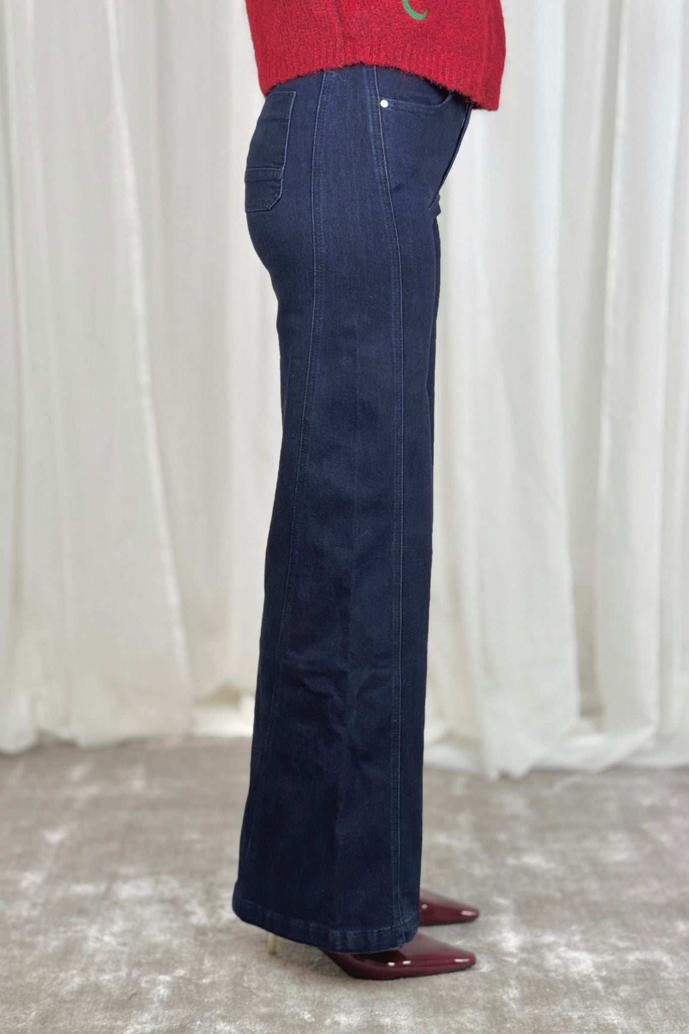 Kitty Palazzo Fit Jeans In Dark Wash