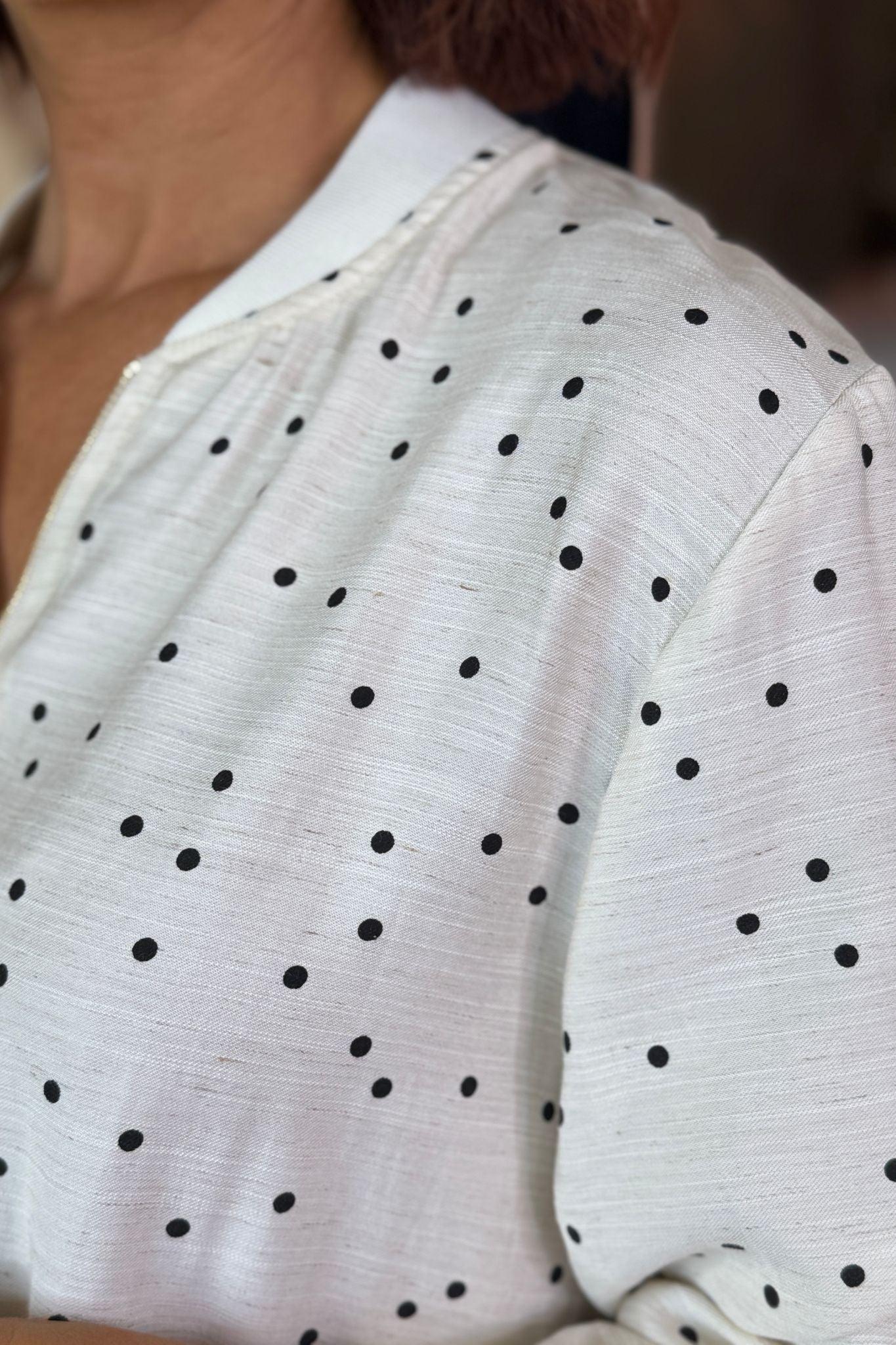 Maddie Polka Dot Bomber Jacket In Cream