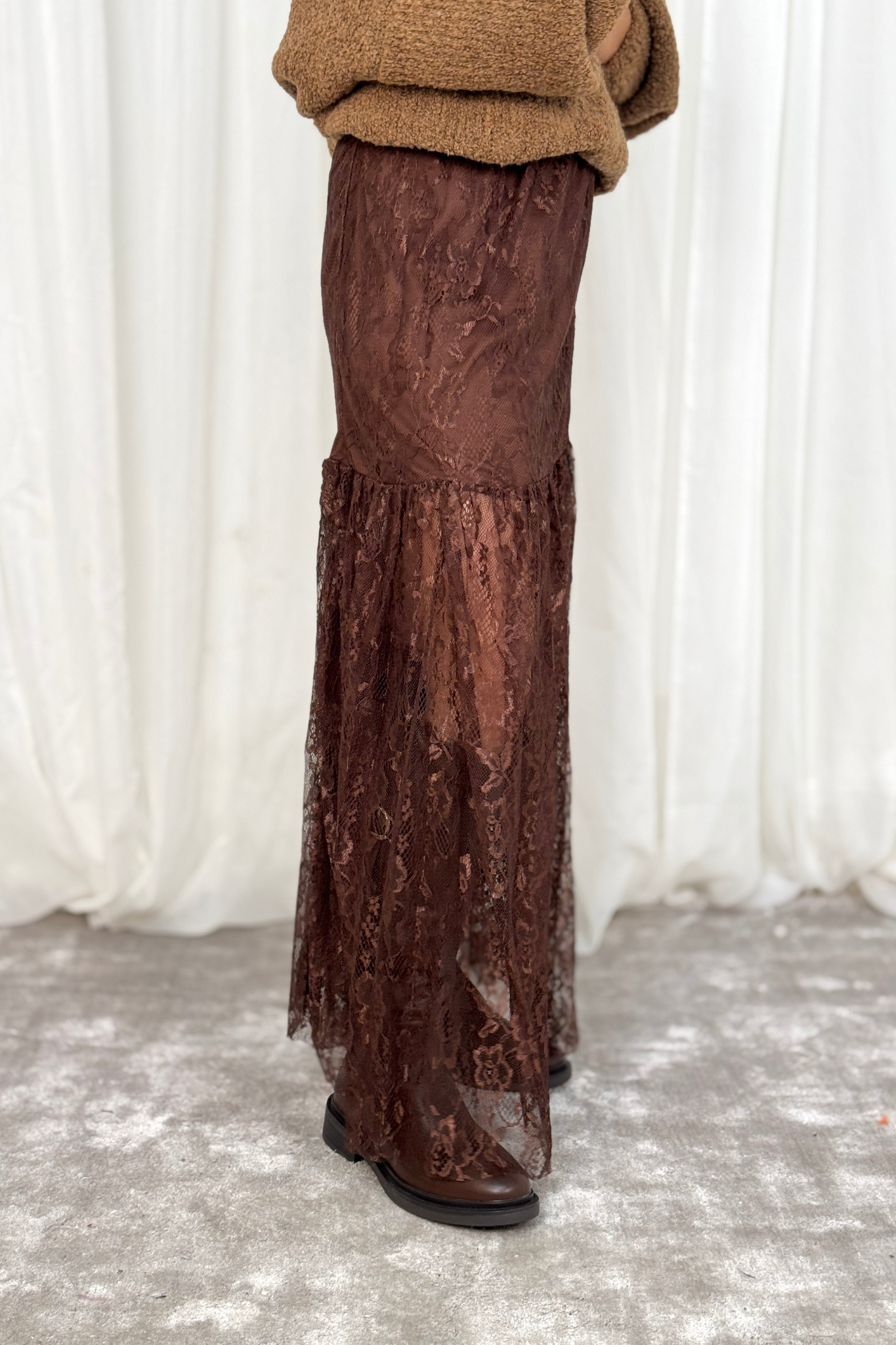 Leona Lace Maxi Skirt In Chocolate