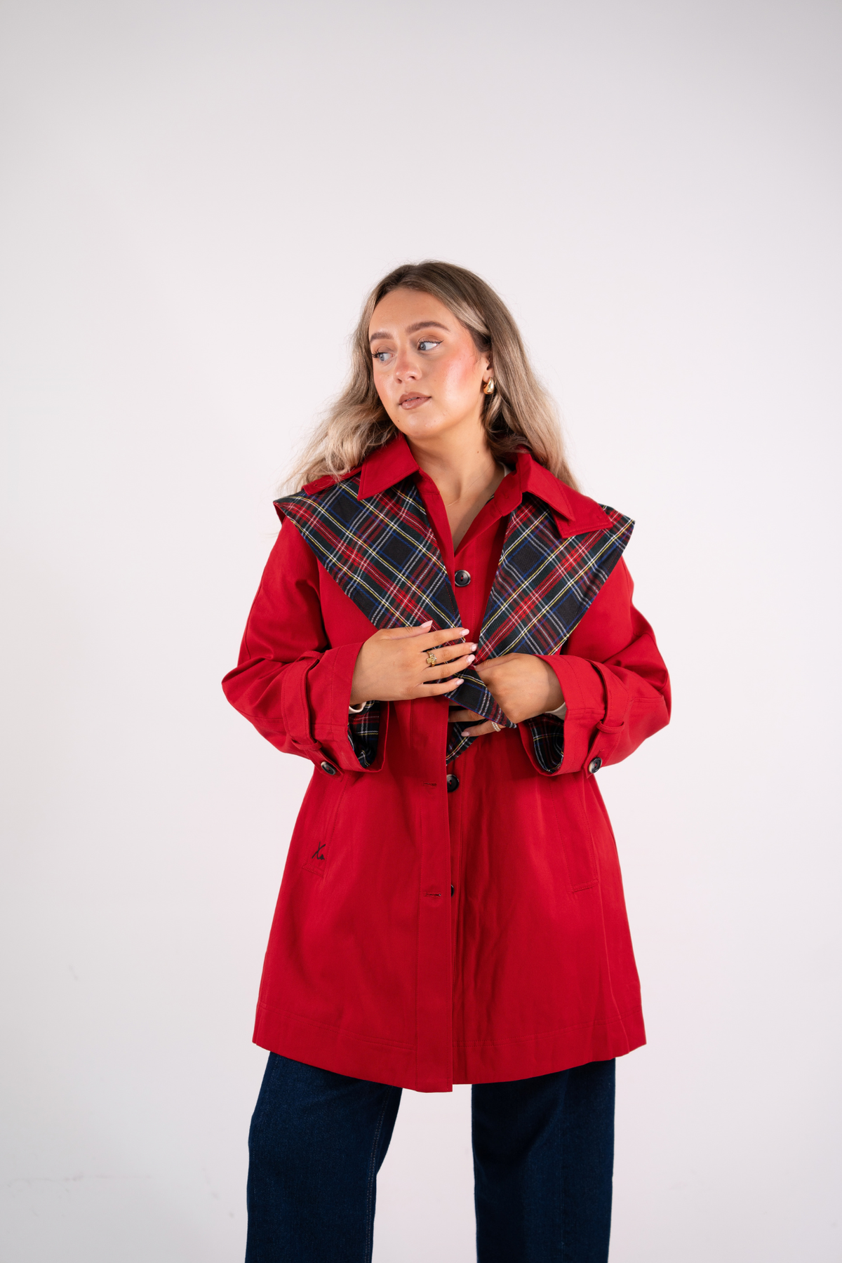 Love Laura Trench Coat With Scarf In Red