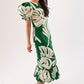 Marissa Printed One Shoulder Dress In Green