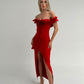 Holly Off Shoulder Ruffle Dress In Red
