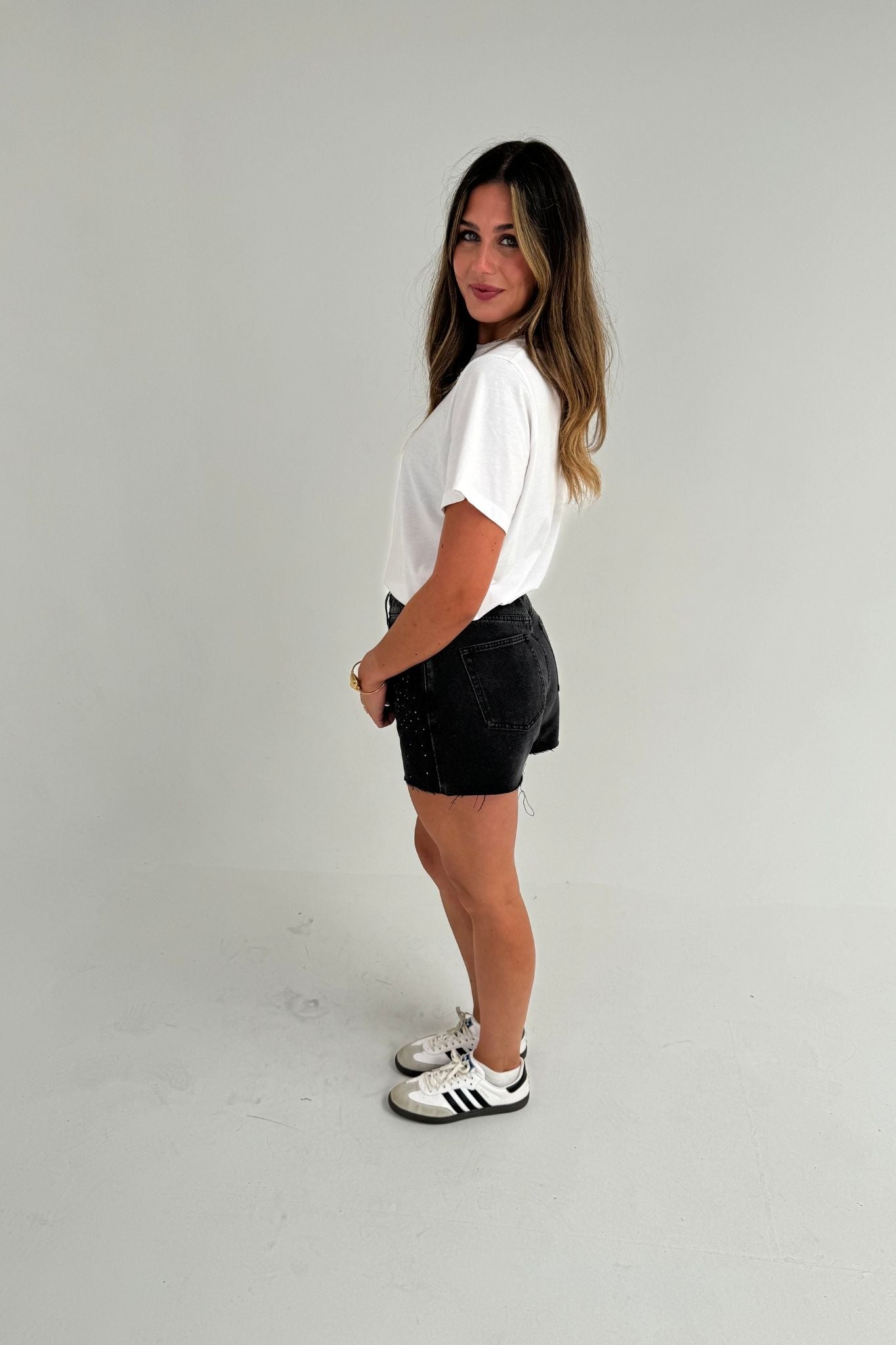 Cindy Diamante Shorts In Black Wash