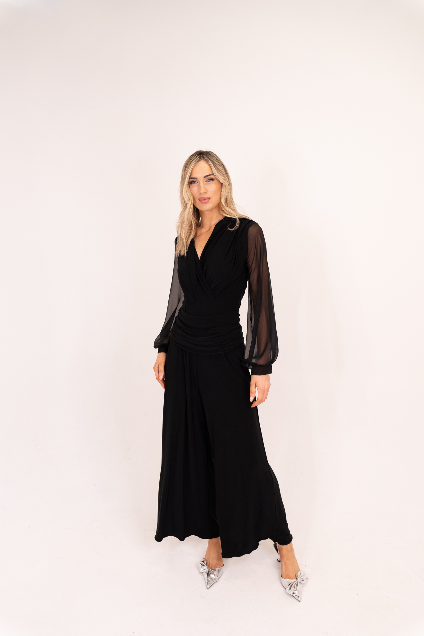 Alexandra Sheer Sleeve Jumpsuit In Black