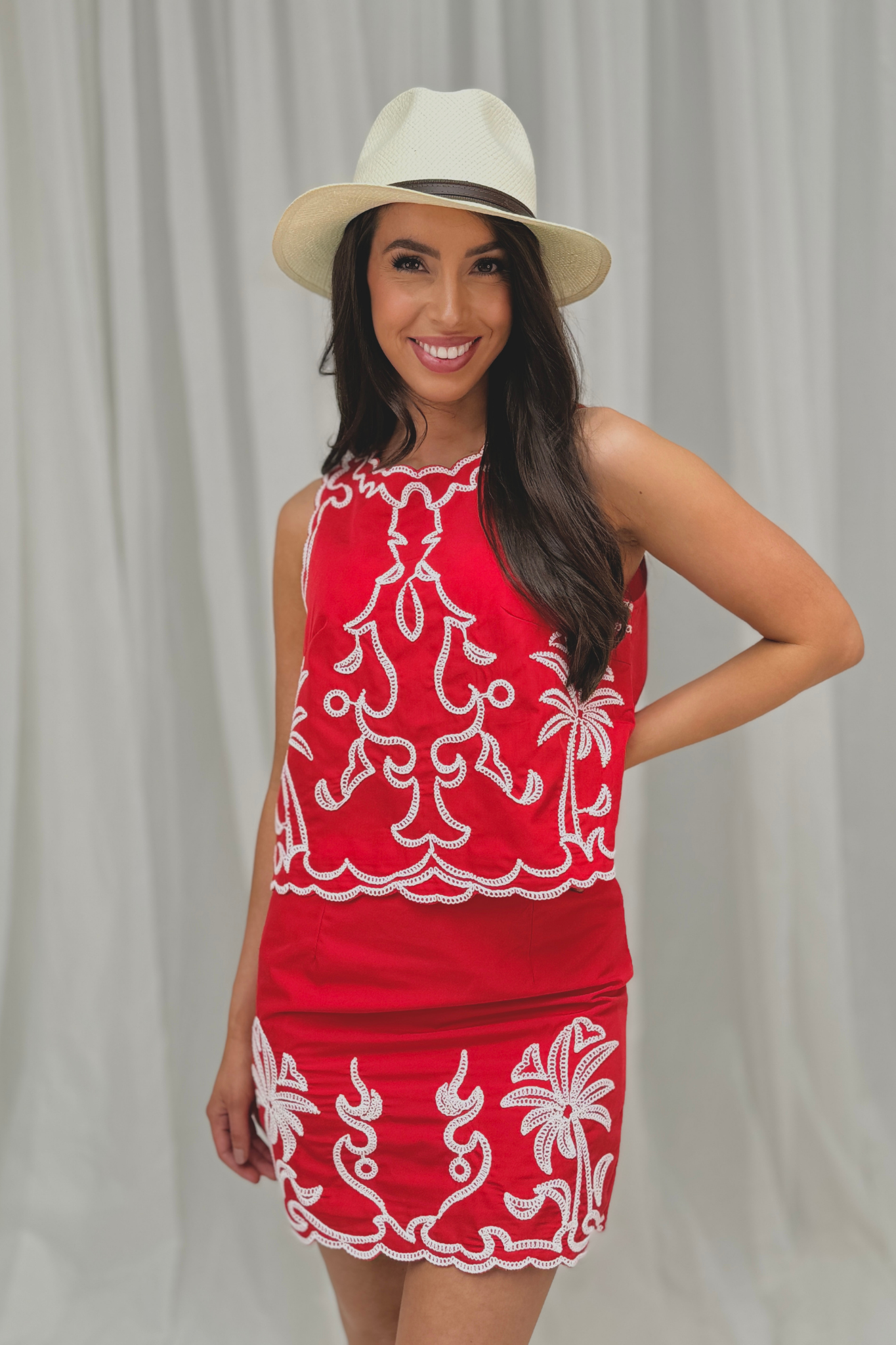 Polly White Embroidered Top In Red