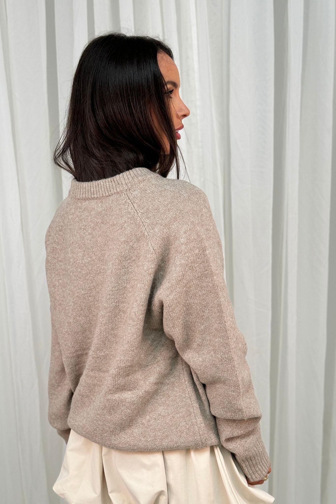 Elsa Round Neck Jumper In Taupe