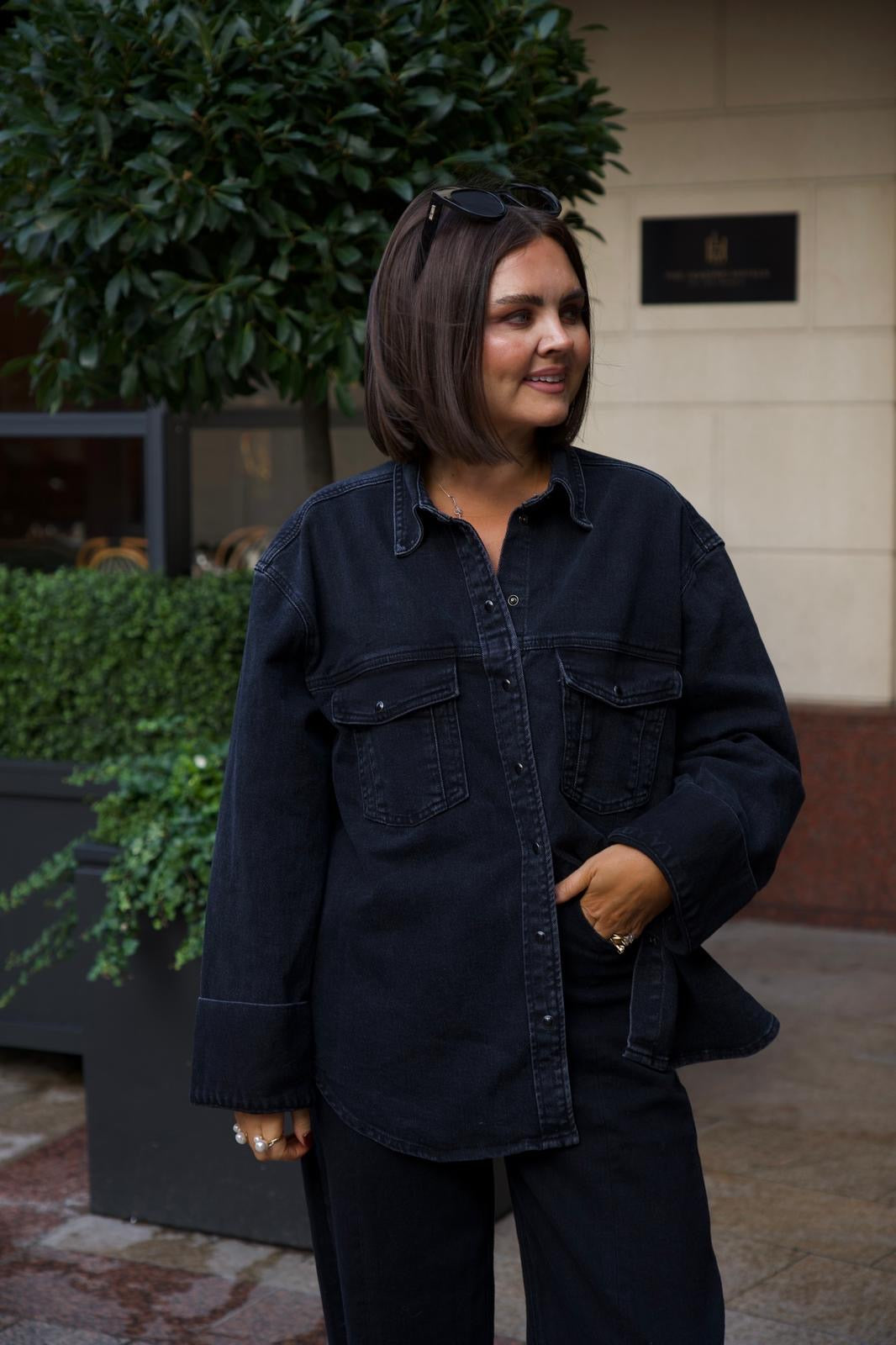 Love Laura Denim Shacket In Black Wash