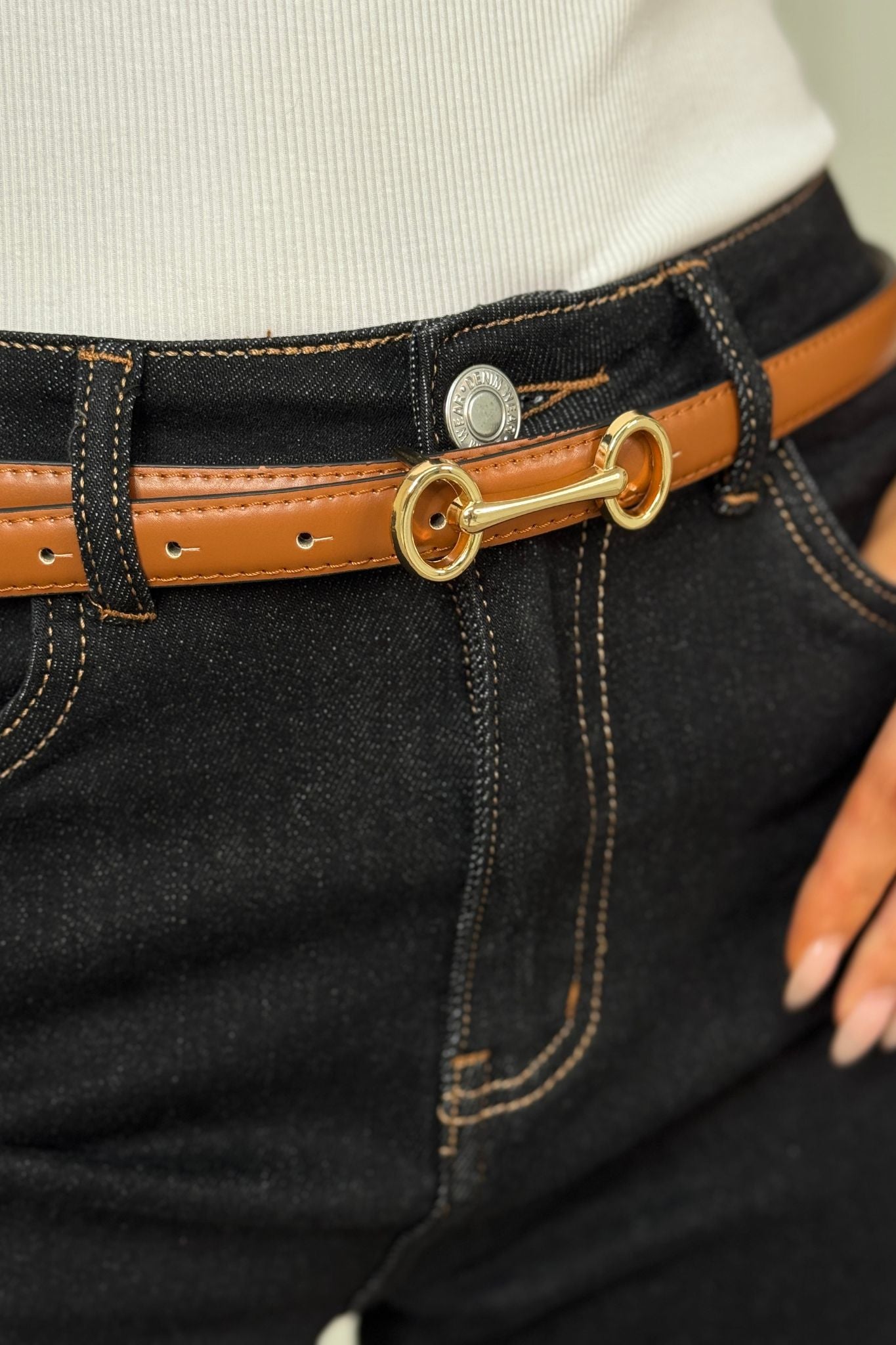 Polly Gold Buckle Belt In Tan