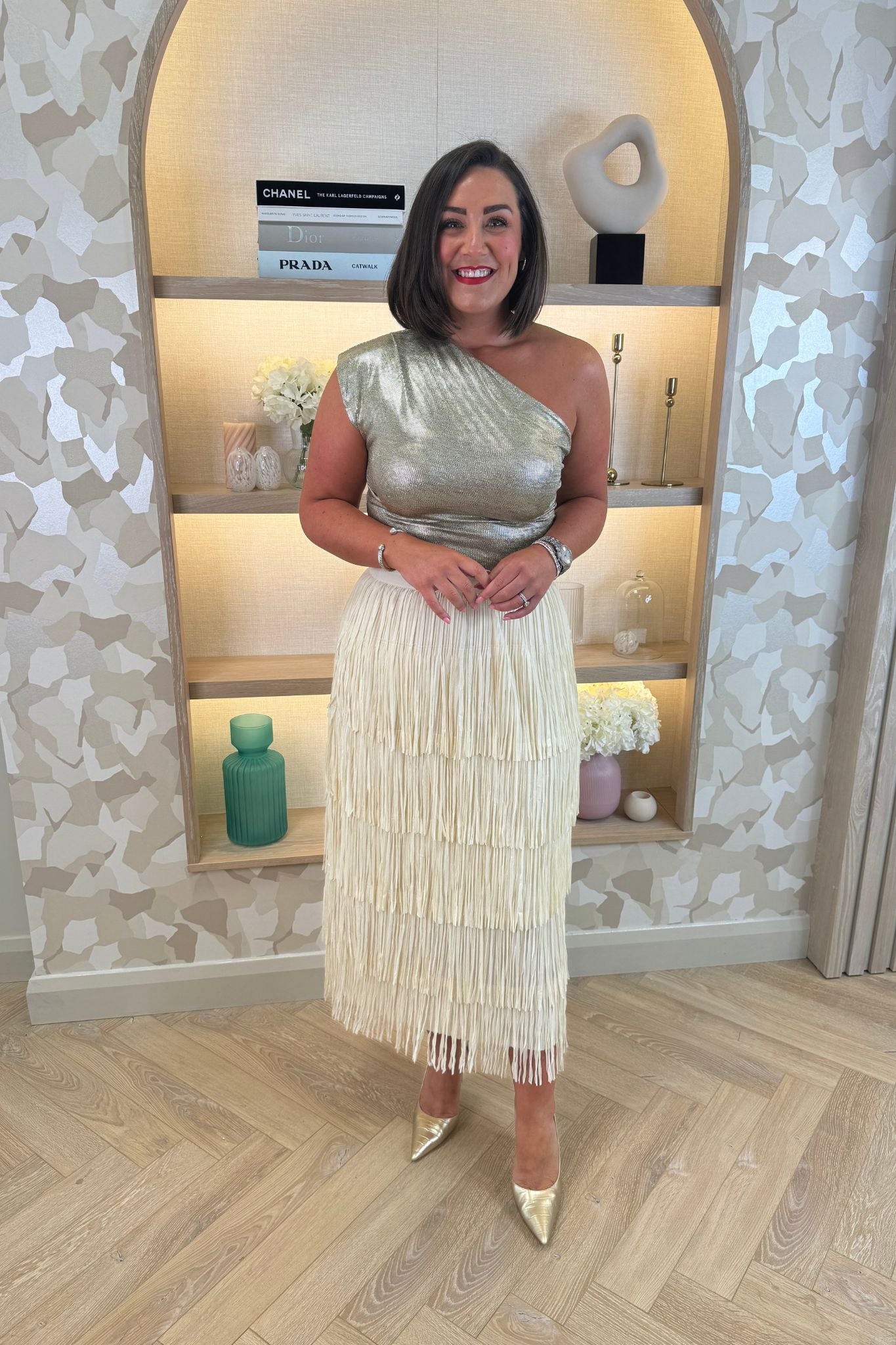 Polly Fringed Maxi Skirt In Cream