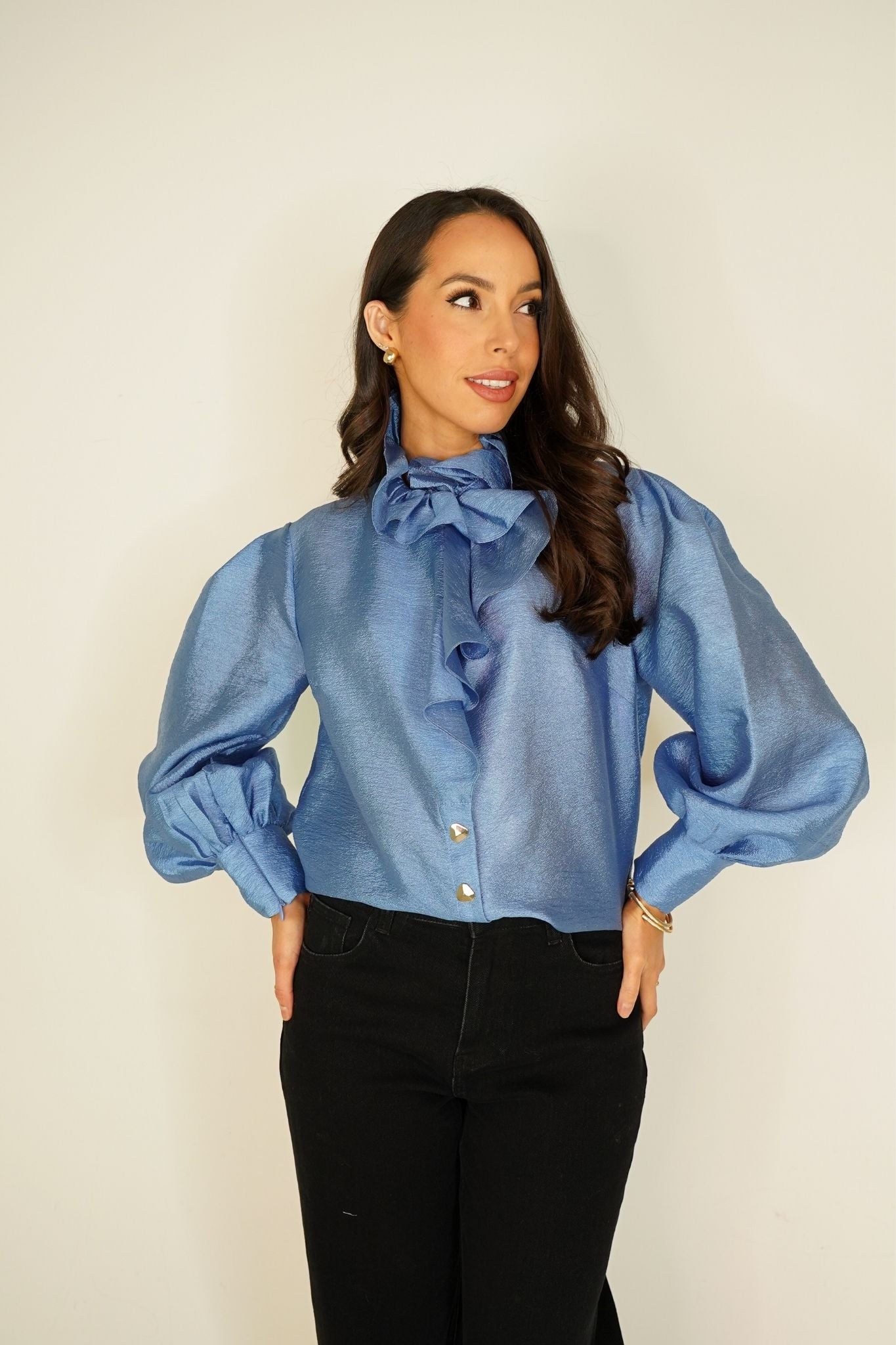 Kayla Ruffle Detail Blouse In Blue