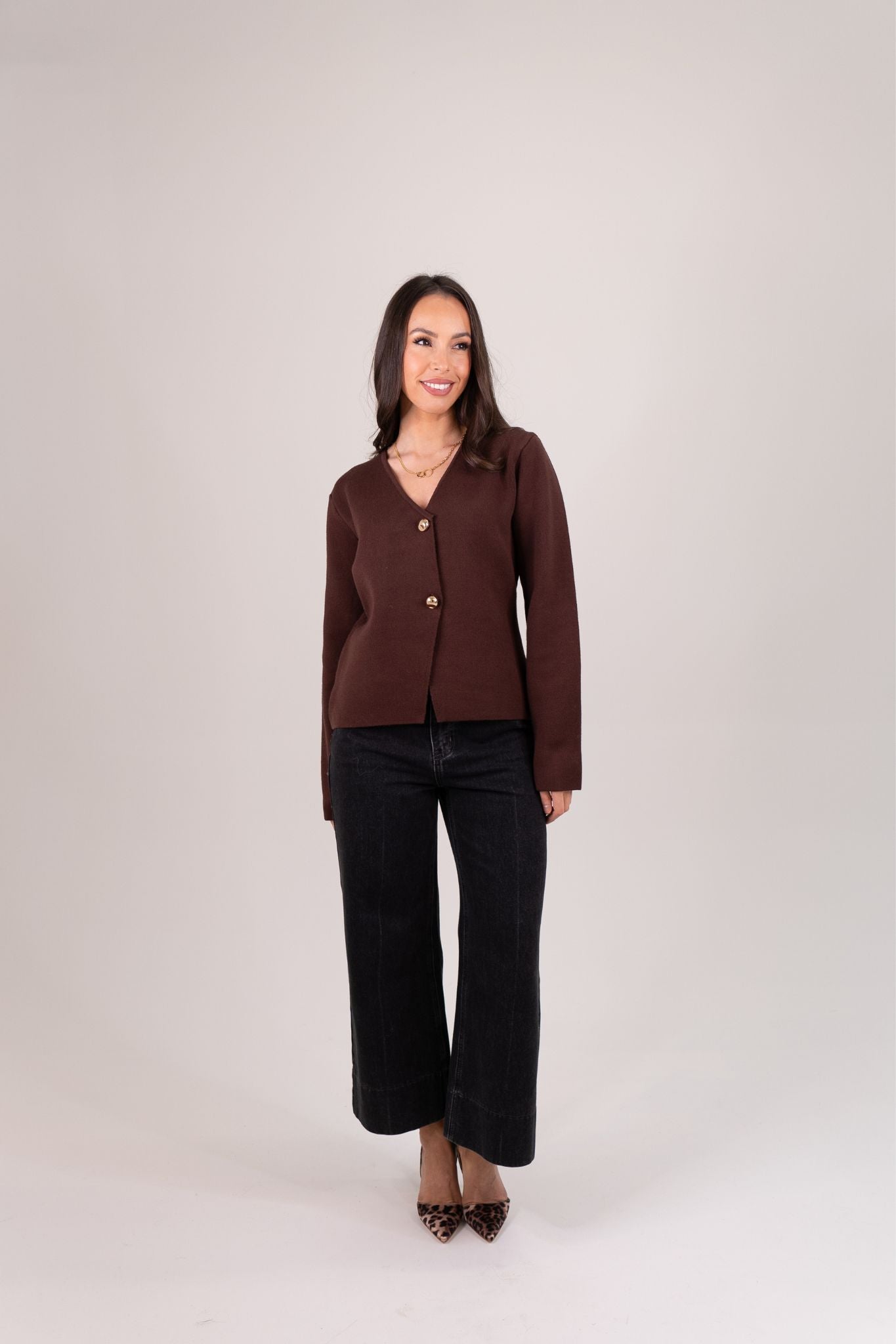 Kendra Asymmetric Cardigan In Chocolate