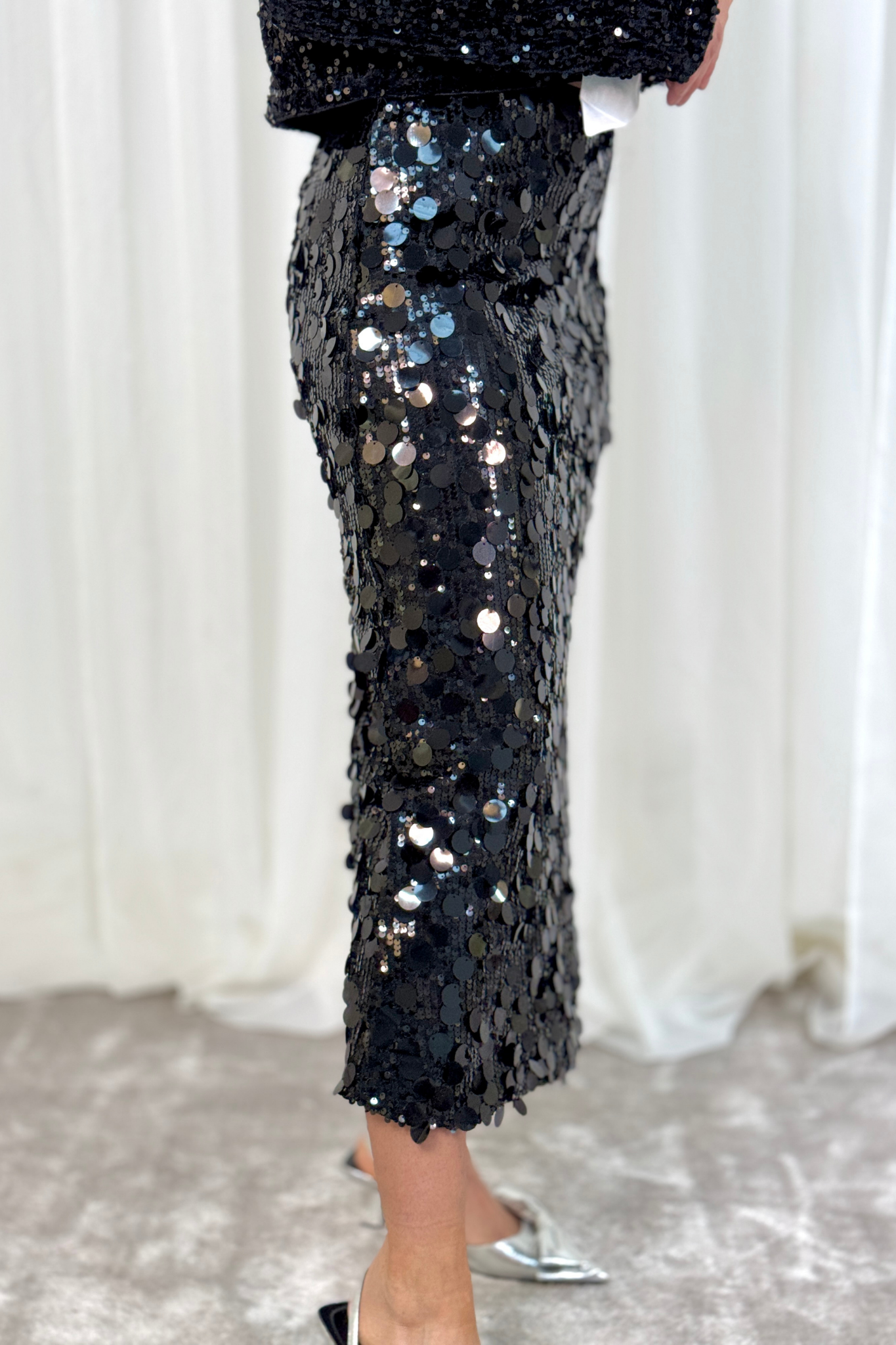 Millie Long Sequin Skirt In Black