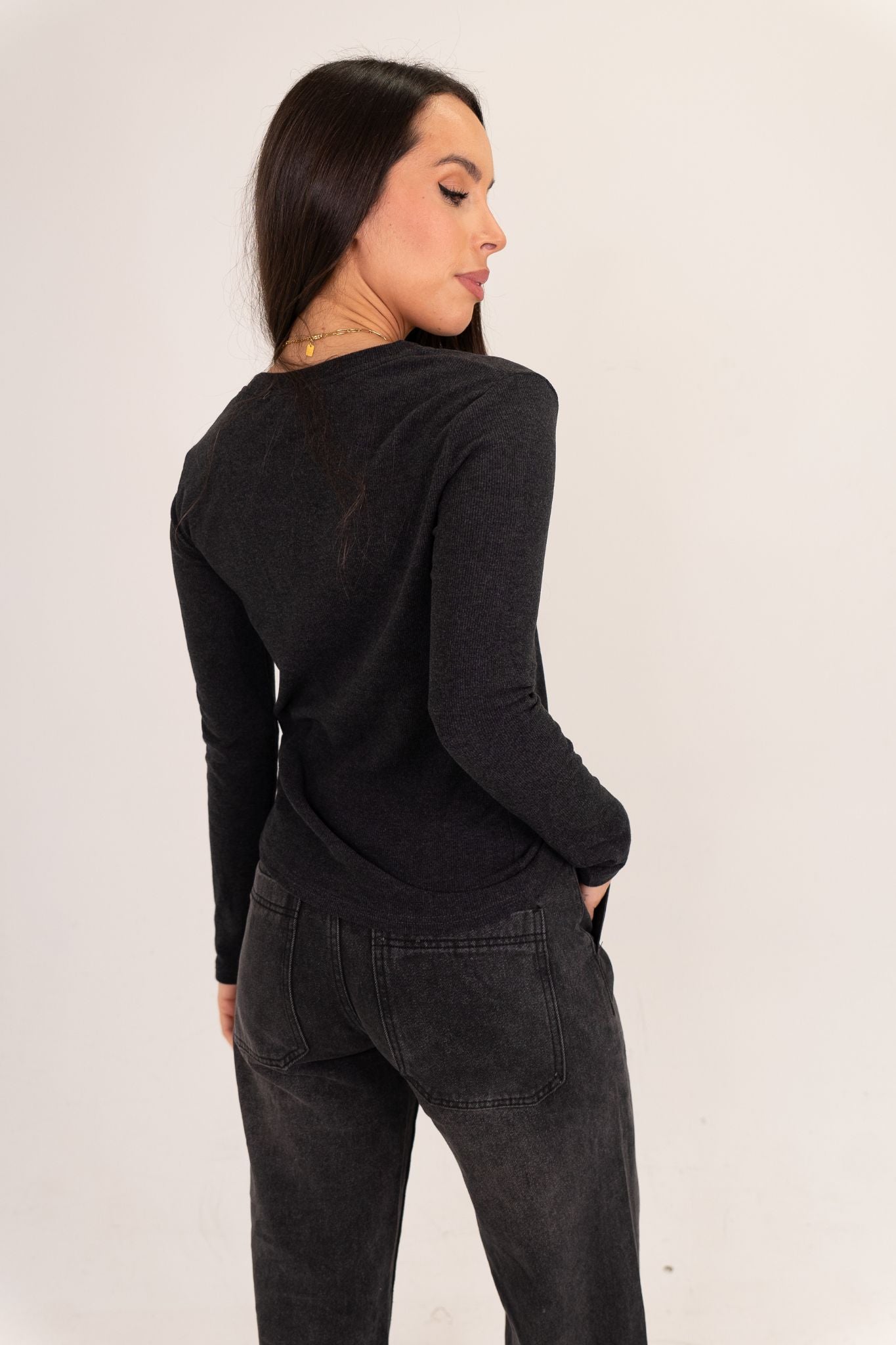 Elsa Long Sleeve Top In Charcoal