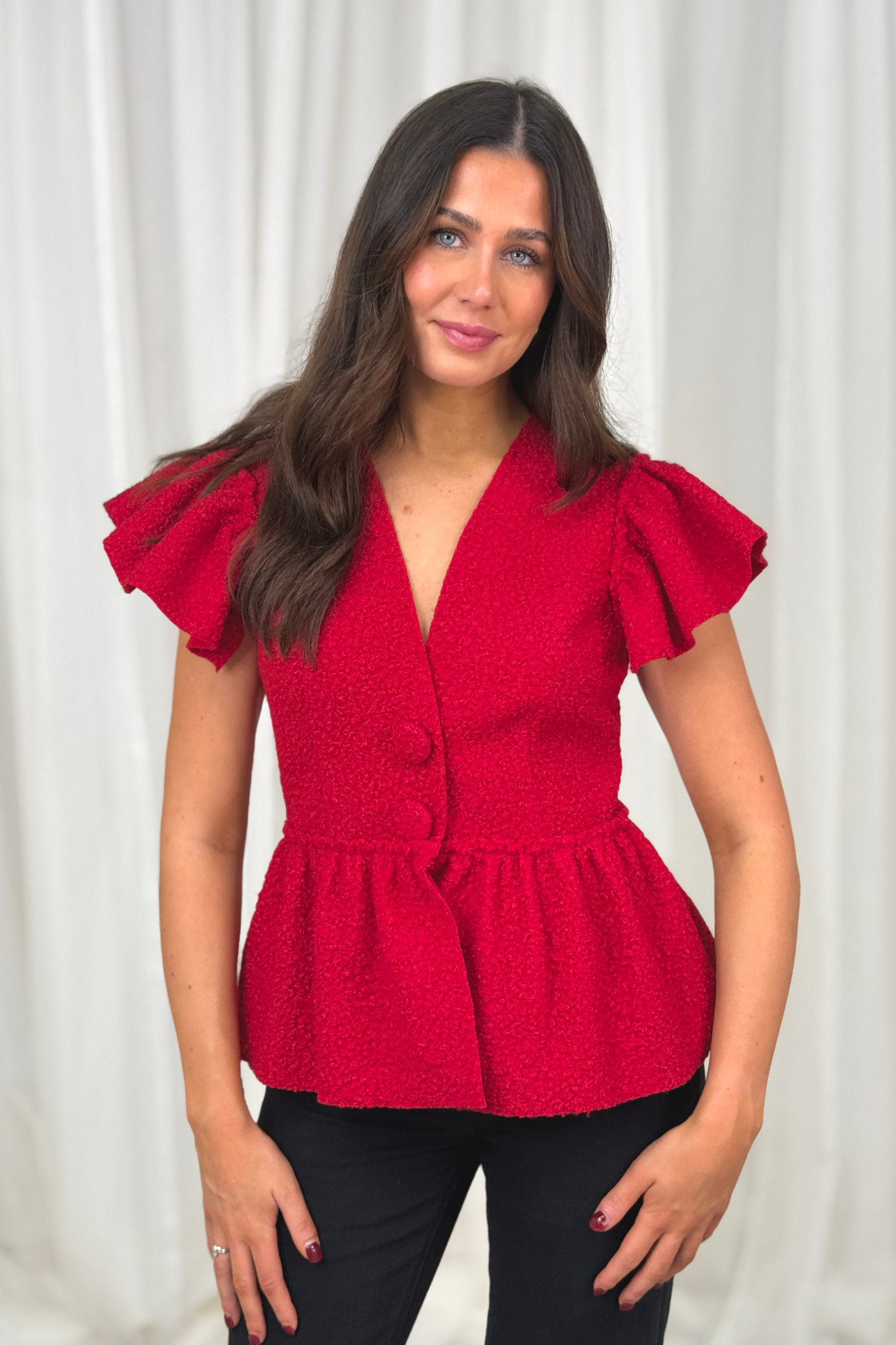 Sienna Textured Peplum Waistcoat In Red