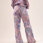 Becca Printed Wide Leg Trousers In Blue Mix