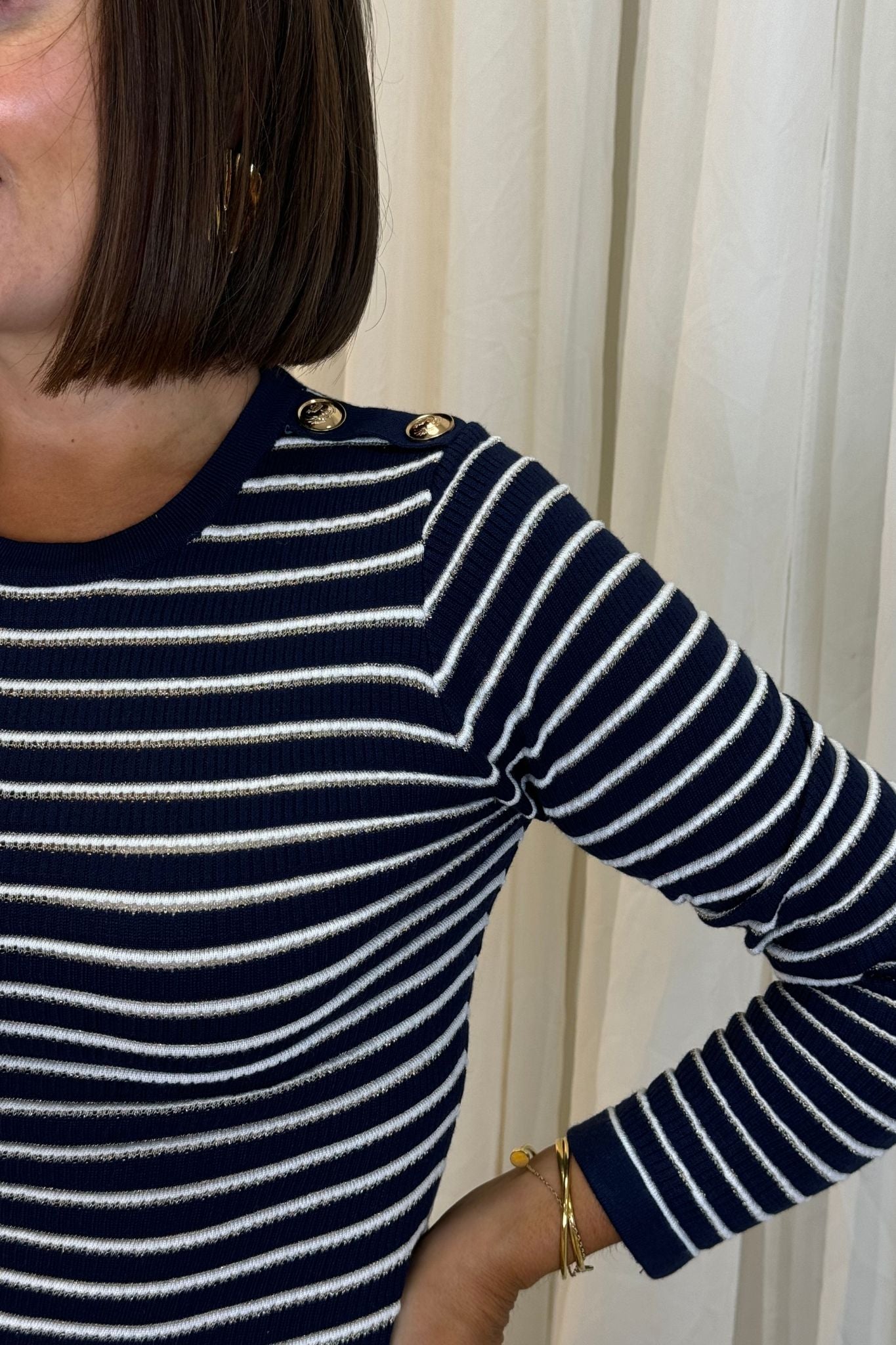 Lila Stripe Knit Top In Navy Mix