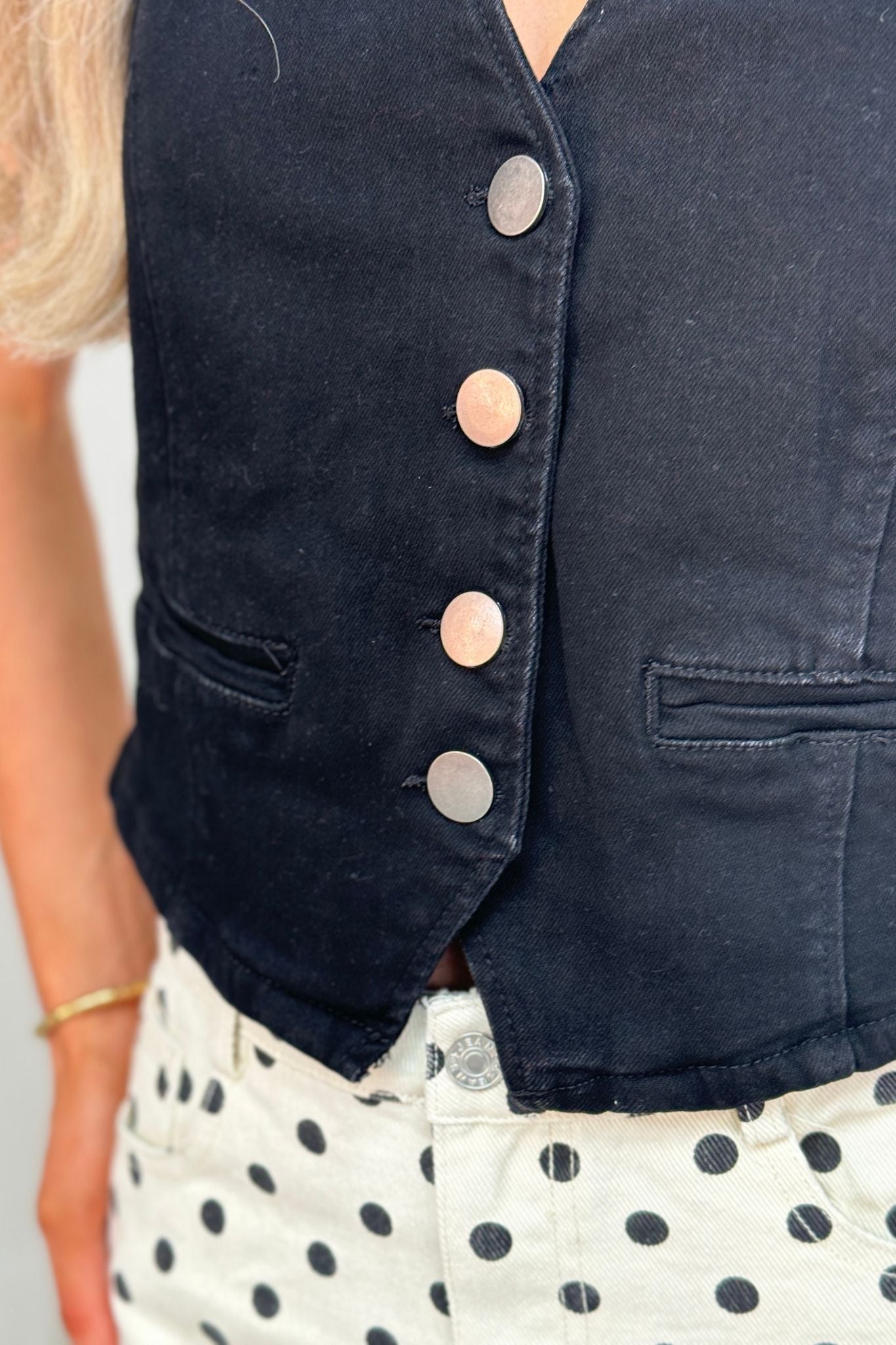 Kitty Denim Waistcoat In Black