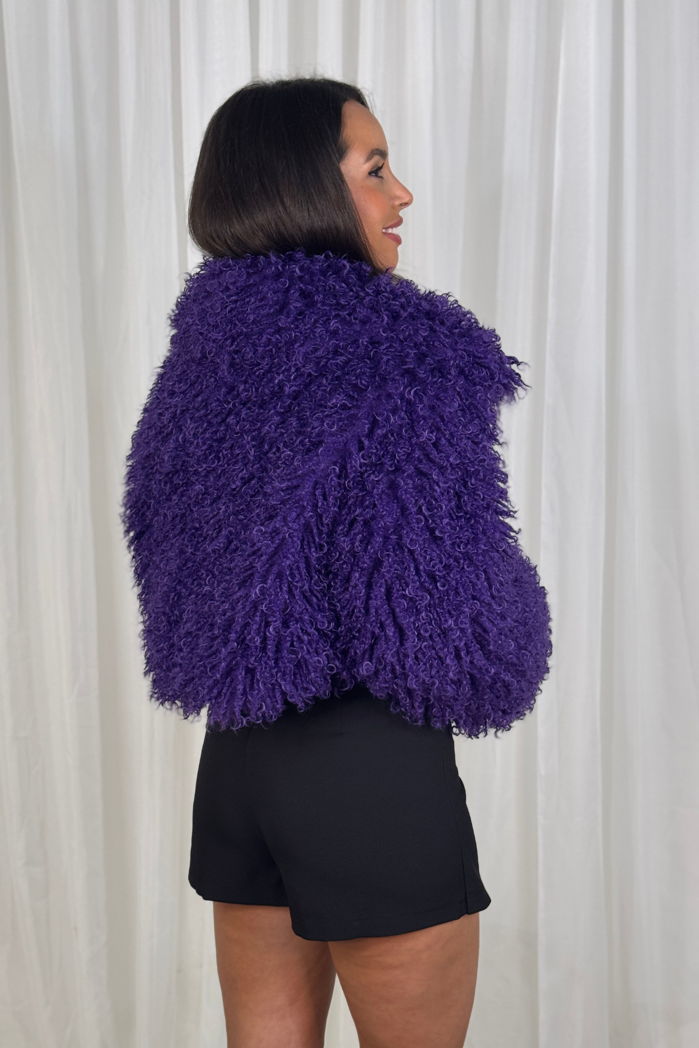 Polly Textured Crop Jacket In Purple