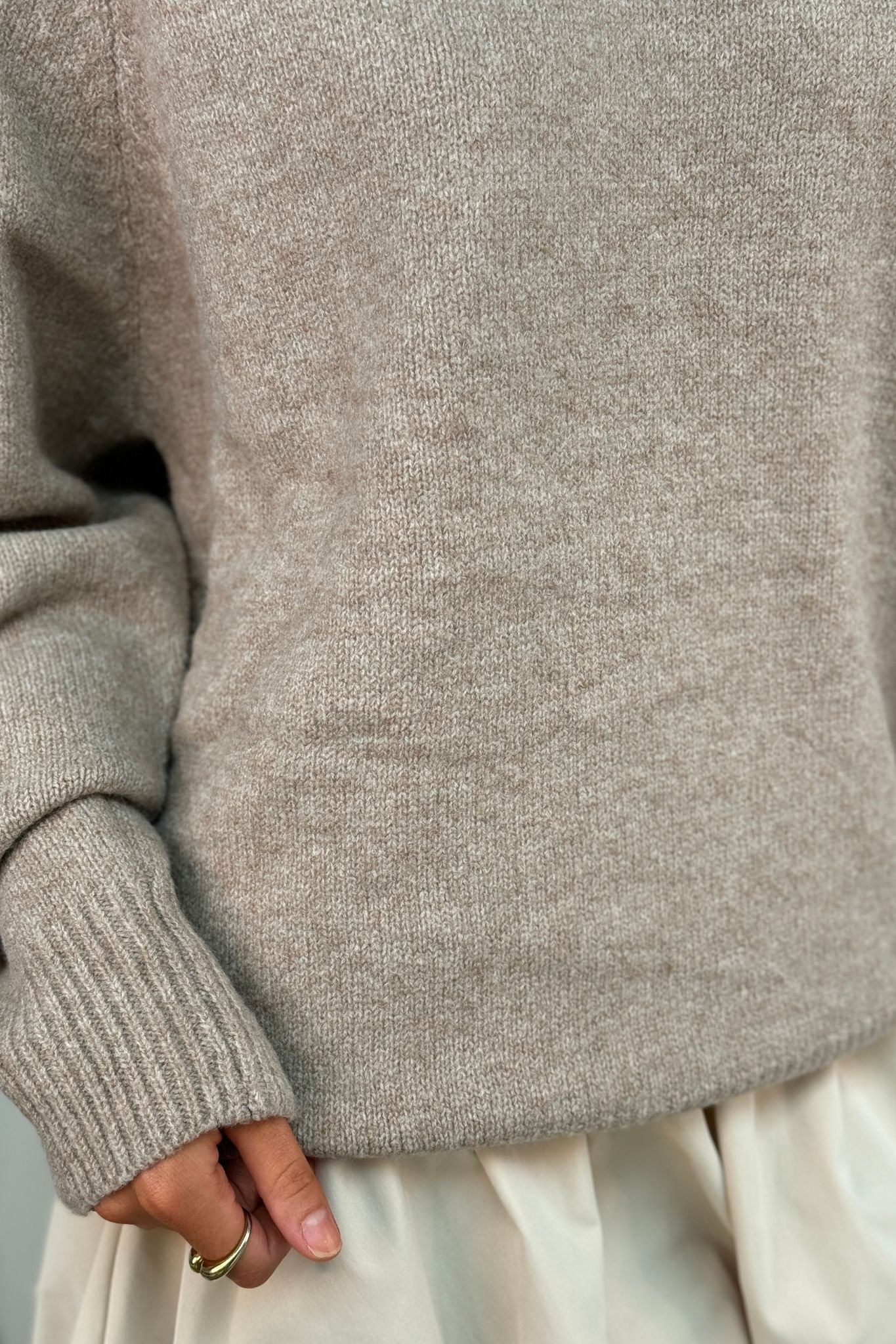 Elsa Round Neck Jumper In Taupe