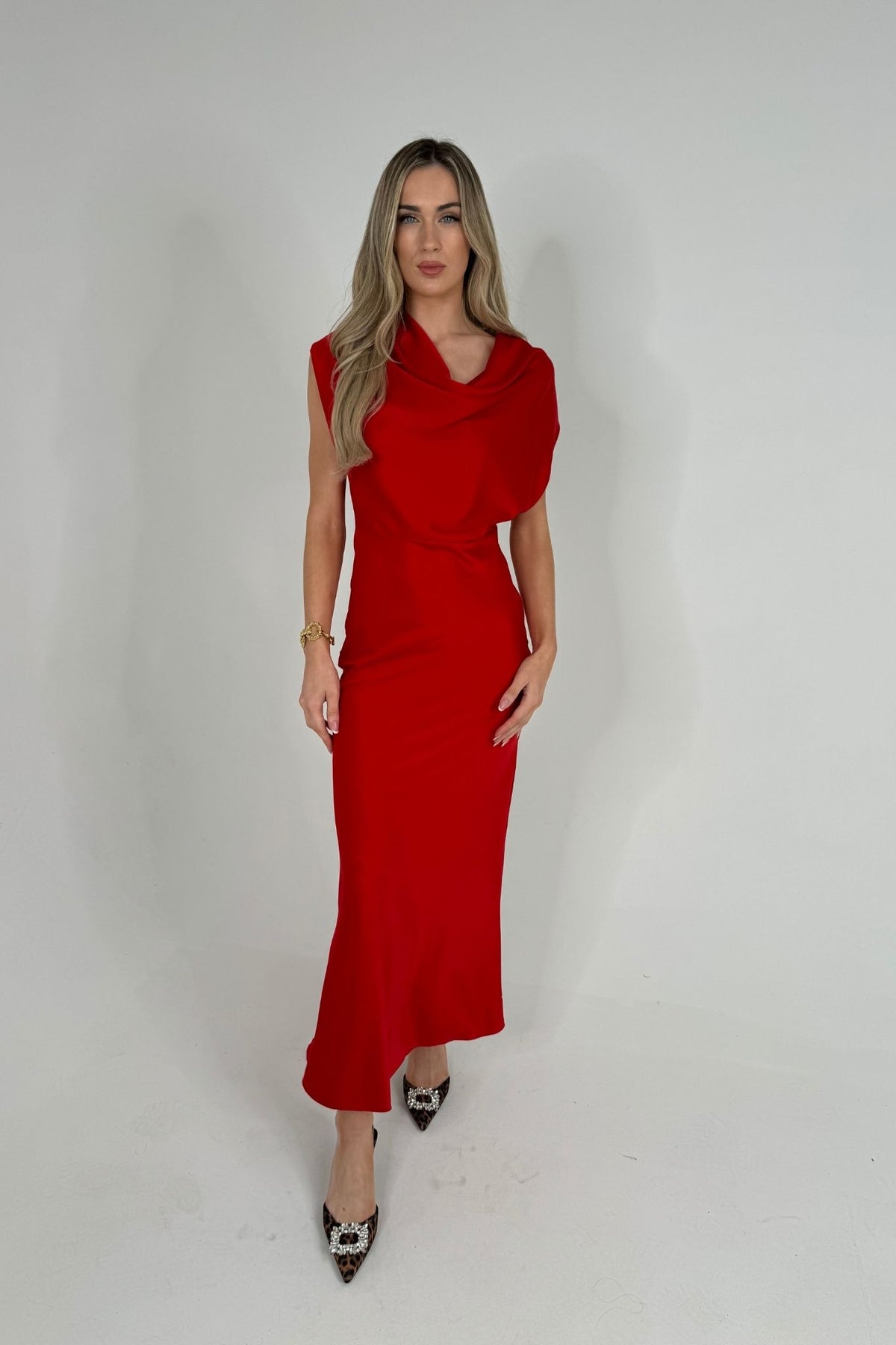 Caitlyn Satin Maxi Dress In Red
