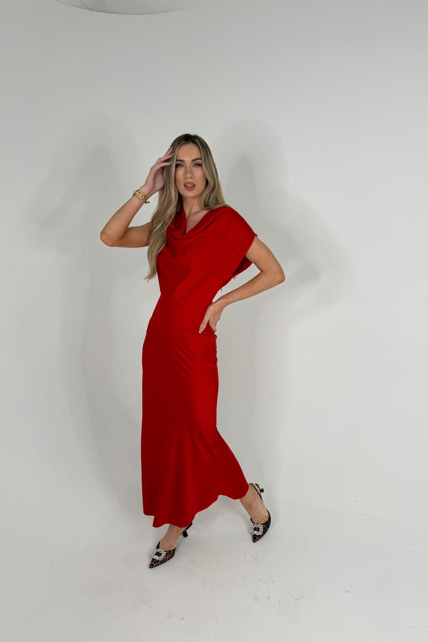 Caitlyn Satin Maxi Dress In Red