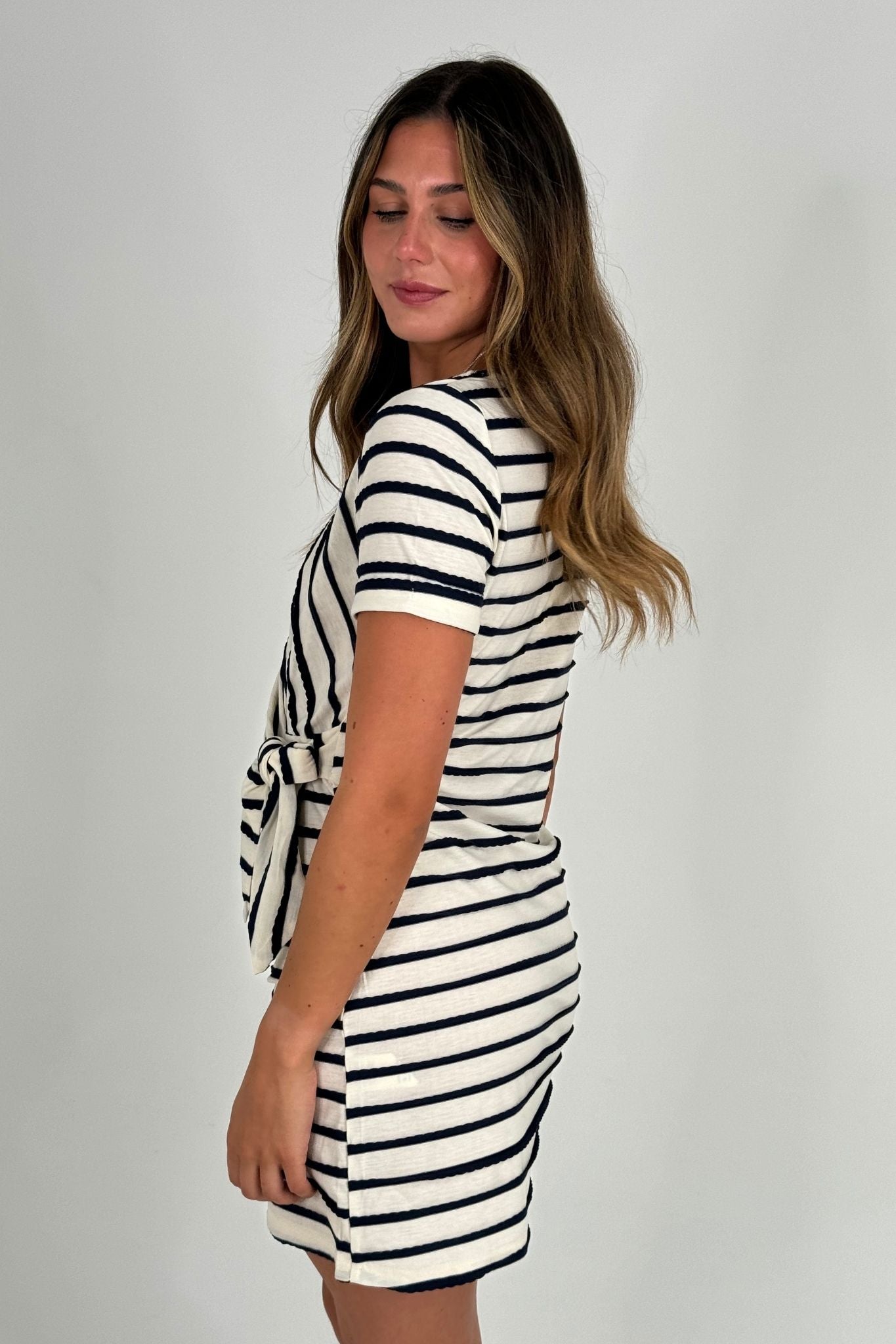 Lily Stripe T-Shirt Dress In Navy Mix